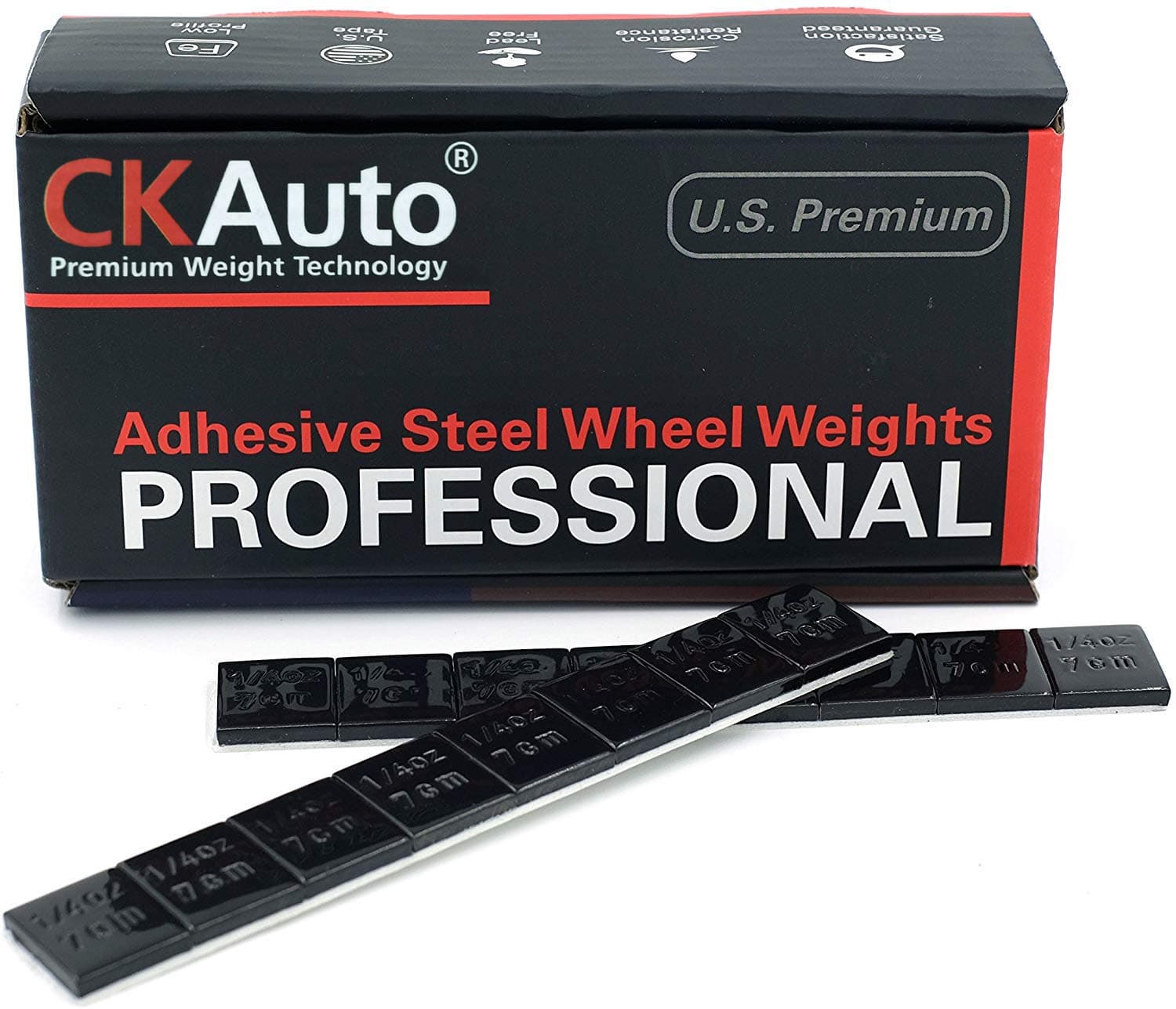 CKAuto 1/4oz, 0.25oz, Black, Adhesive Stick on Wheel Weights, EasyPeel Tape. Cars, Trucks, SUVs, Motorcycles, Low Profile, 60oz/Box, U.S. OEM Quality, (240pcs)