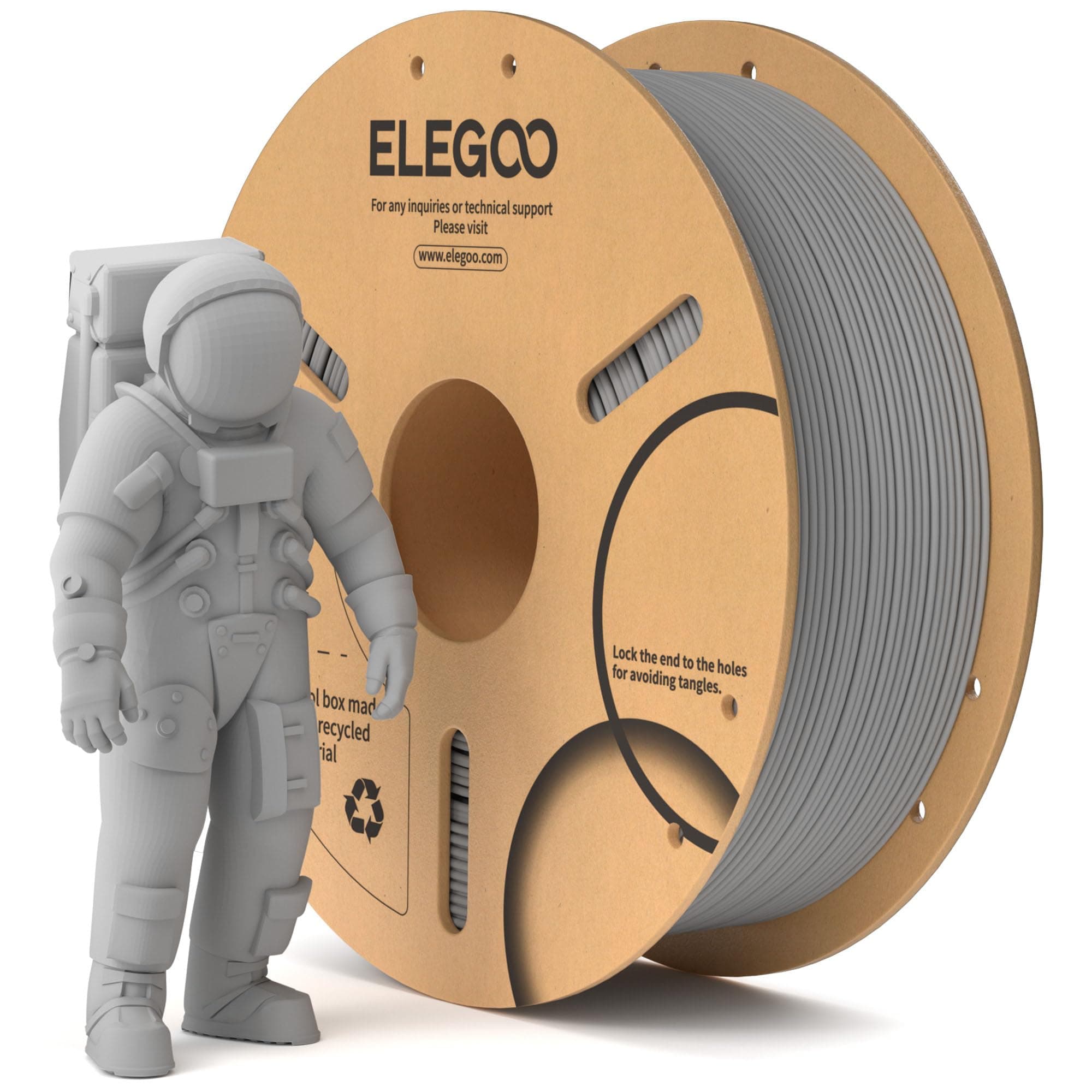 ELEGOO PLA Filament 1.75mm Gray 1KG, 3D Printer Filament Dimensional Accuracy +/- 0.02mm, 1kg Cardboard Spool(2.2lbs) 3D Printing Filament Fits for Most FDM 3D Printers