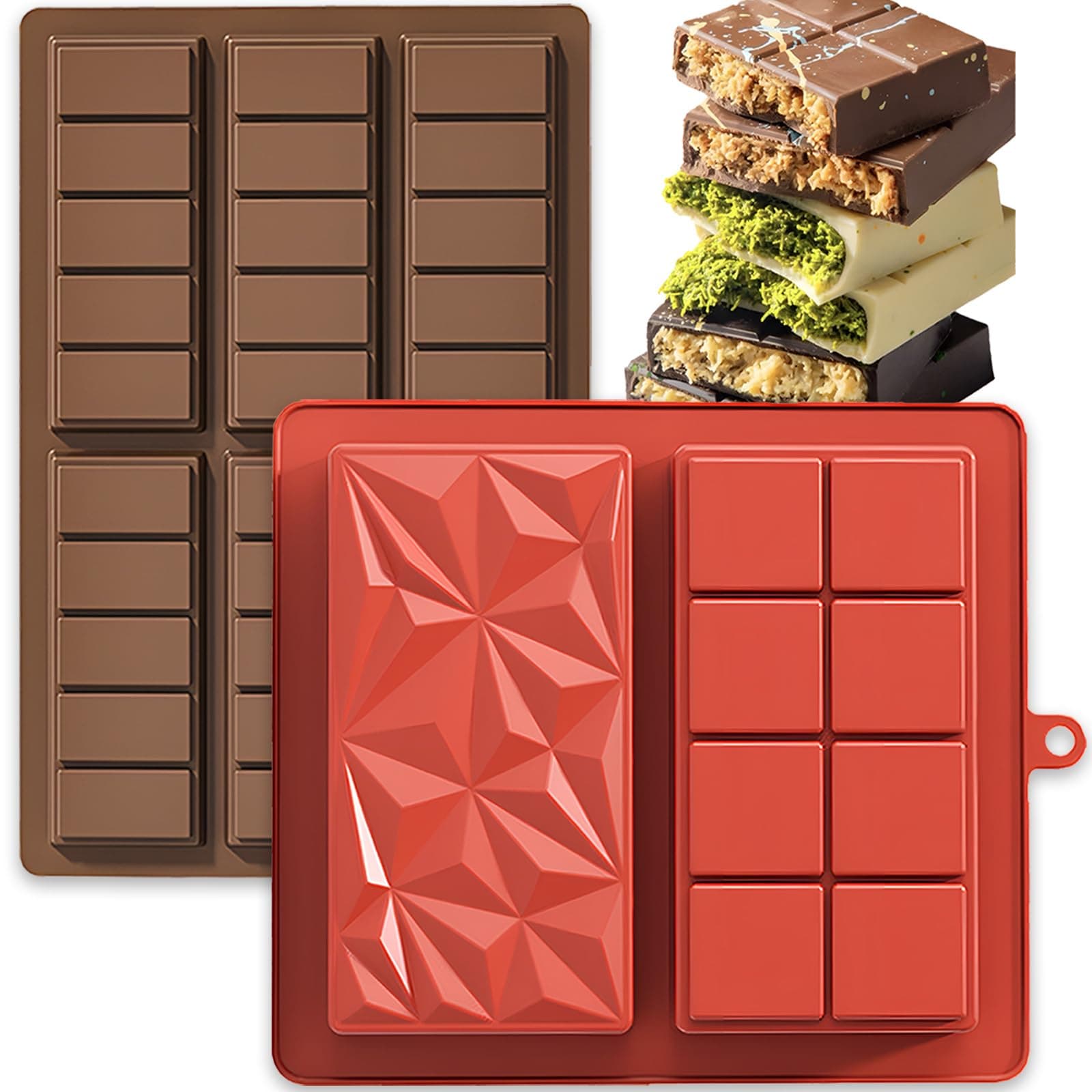 Dubai Chocolate Bar Molds,1 Inch Deep Large and Thick Silicone Chocolate Molds 2PCS Big Chocolate Candy Bar Mold for Filling Pistachio
