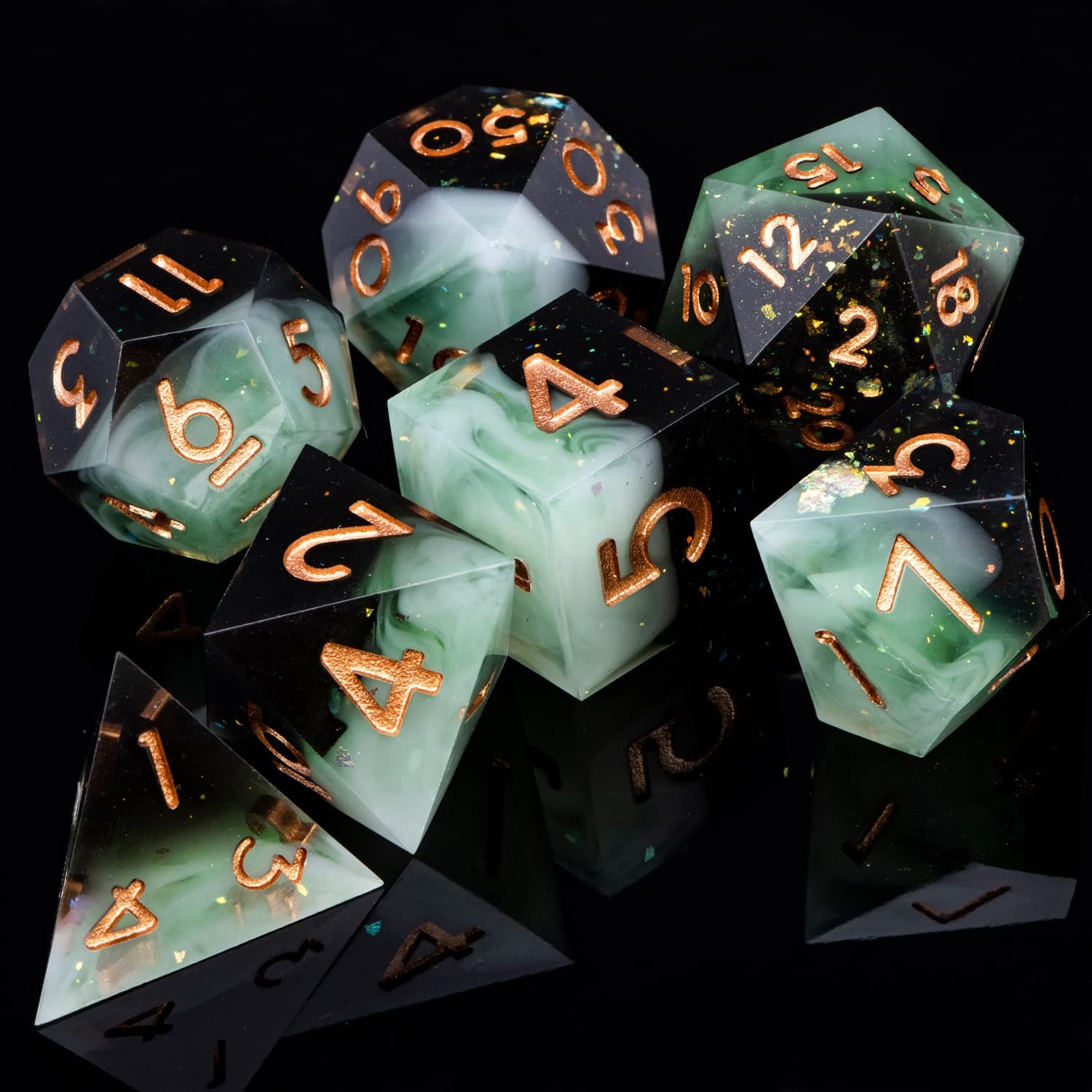 ARUOHHA DND Resin Dice Set Sharp Edges Dice for Dungeons and Dragons Role Playing Dice, Translucent D and D Dice RPG Polyhedral Dice D&D Dice with Gift Box Inclusion Resin Dice D20 D12 D10 D8 D6 D4