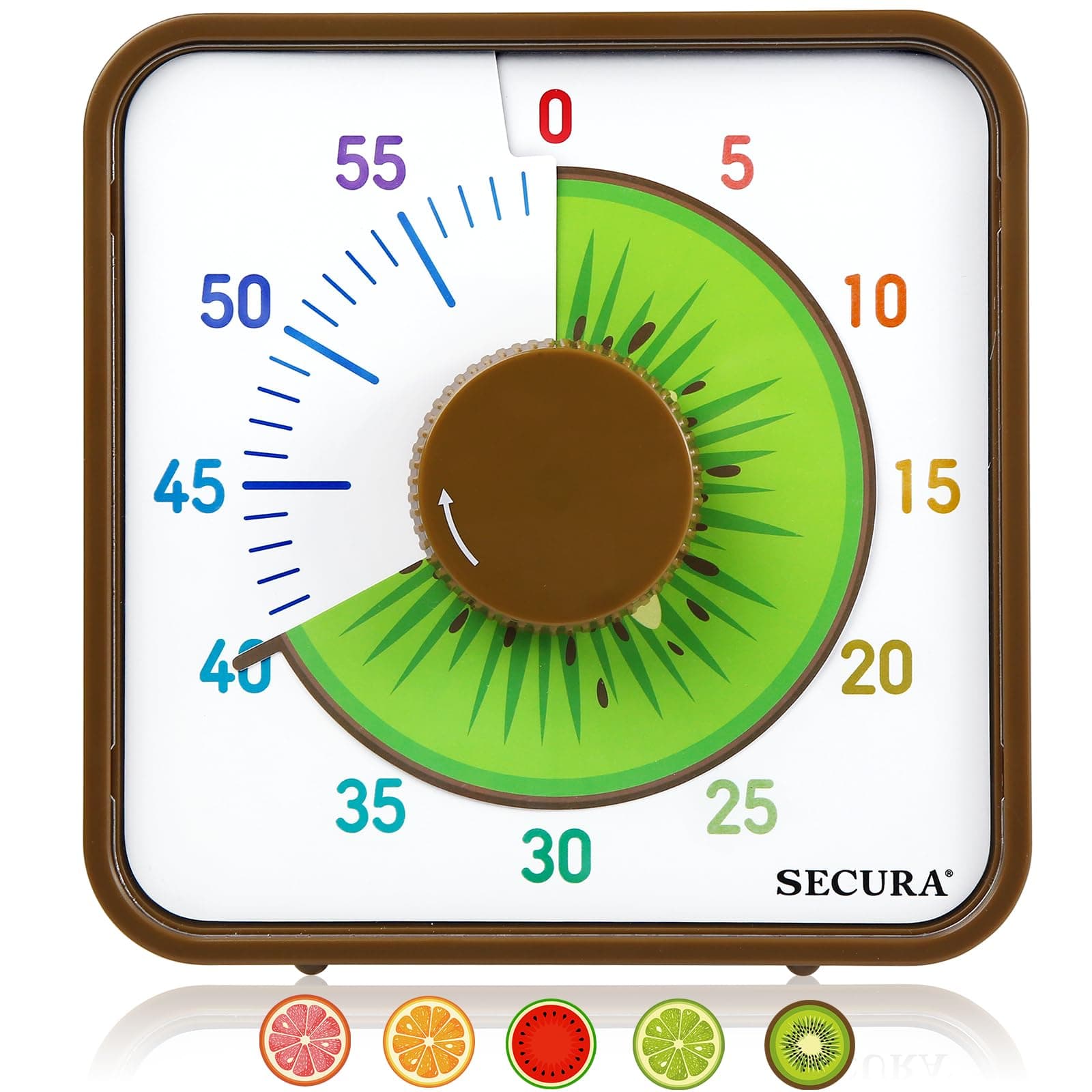 Secura 7.5-Inch Fruit Visual Timer for Kids, 60-Minute Countdown Timer for Classroom or Kitchen, Durable Mechanical Timer Clock with Magnetic Backing (Kiwi)