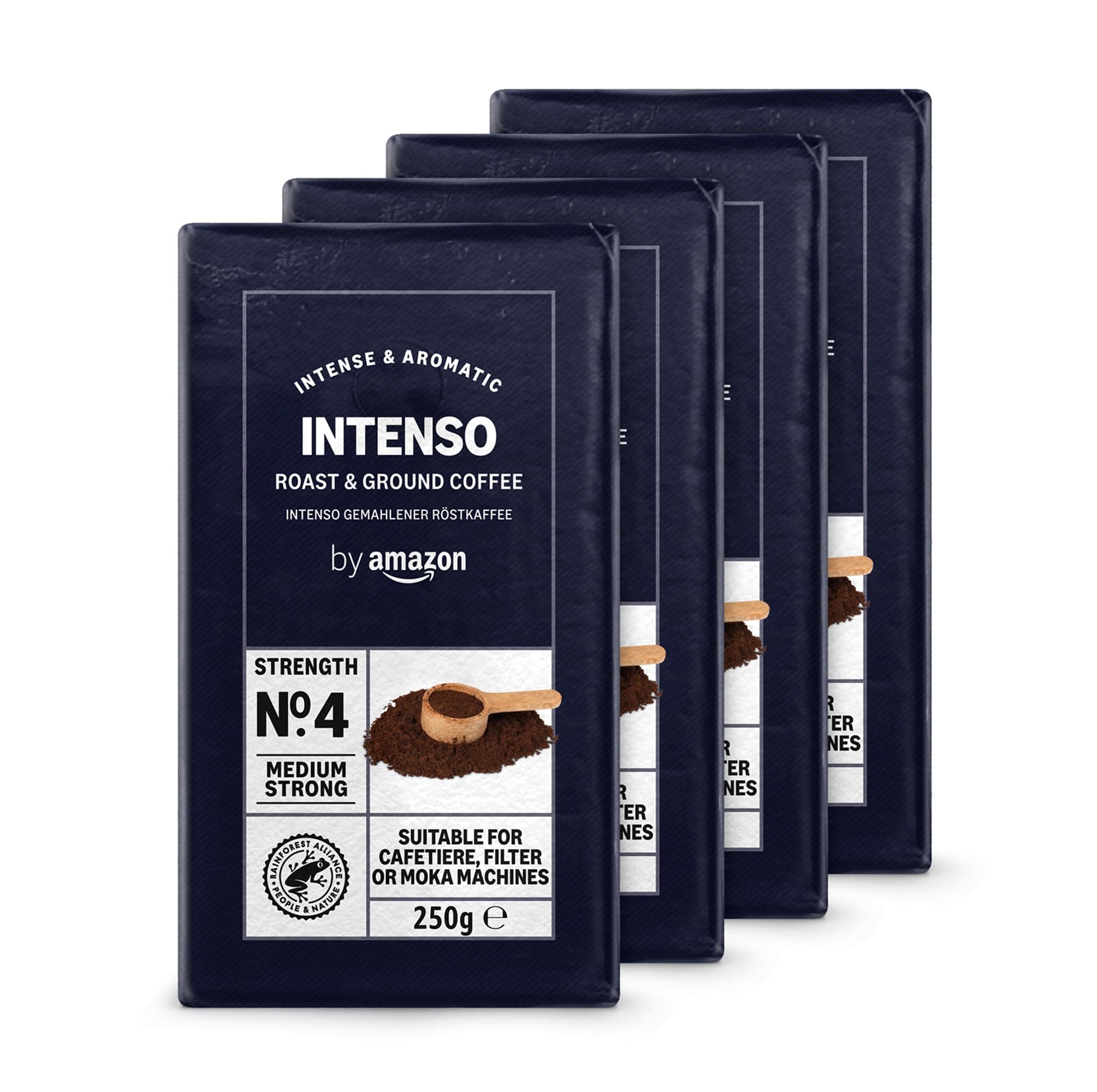 by Amazon Ground Coffee Caffè Intenso, Light Roast,1kg (4 Packs of 250g) - Rainforest Alliance Certified