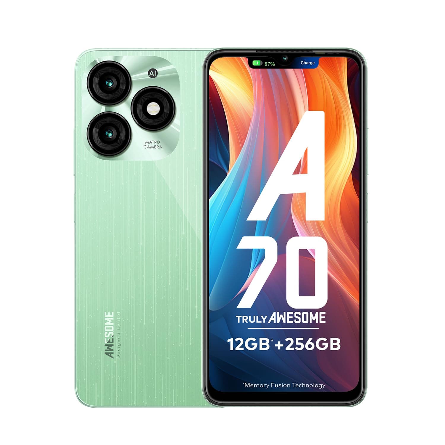 itel A70 (4GB RAM, 256GB ROM) upto 12GB RAM with Memory Fusion | 13MP Dual Rear Camera & 8MP Front Camera | 5000mAh with Type-C | Dynamic Bar | Side Fingerprint | Octa-Core Processor | Field Green