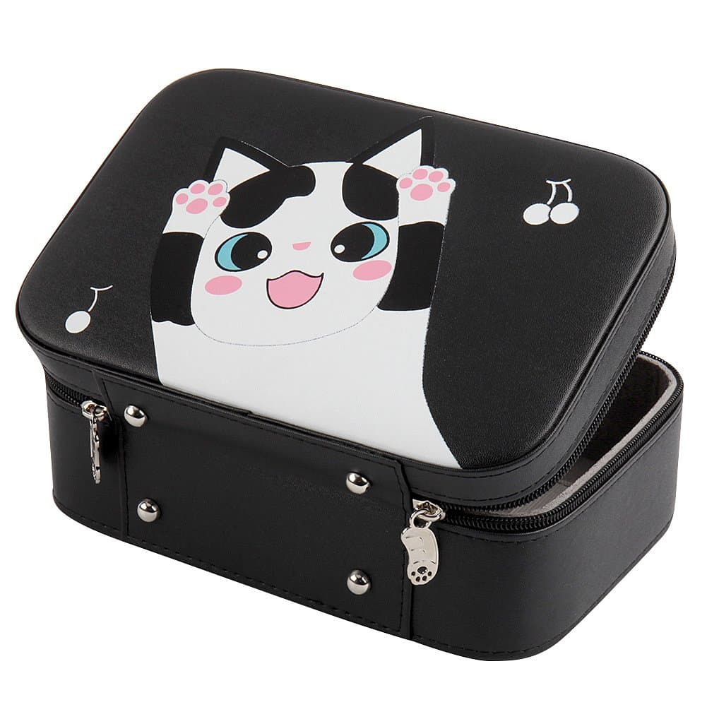 MLIIZYKKI Women Professional Makeup Train Case Cat Pattern Mirror Cosmetic Storage Organizer Travel Bag (Black-a)