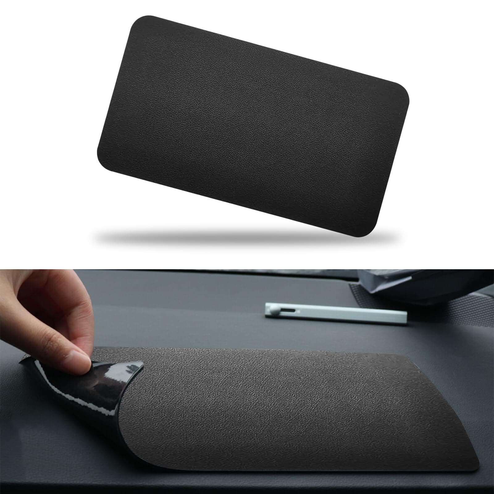 Car Dashboard Anti-Slip Mat, Car Dashboard Accessories Multifunctional Non-Slip Rubber Pad, 10.6"×5.9" Adhesive Sticky Dashboard Gripping Mat for Cell Phones, Sunglasses(Leather Texture)