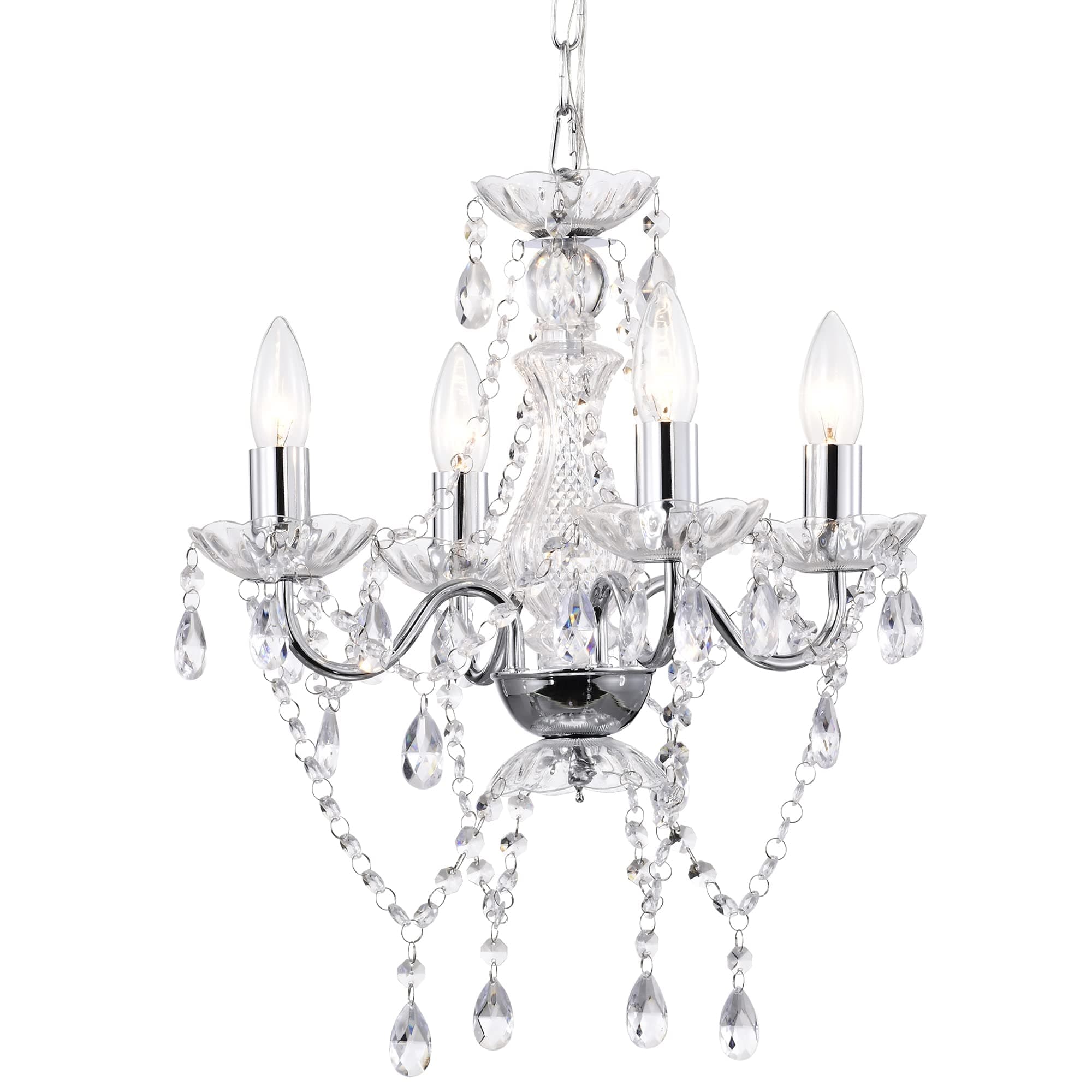 LaLuLa Chrome Mini Crystal Chandelier 4-Light Dimmable Candle Style Chandelier for Dining Room