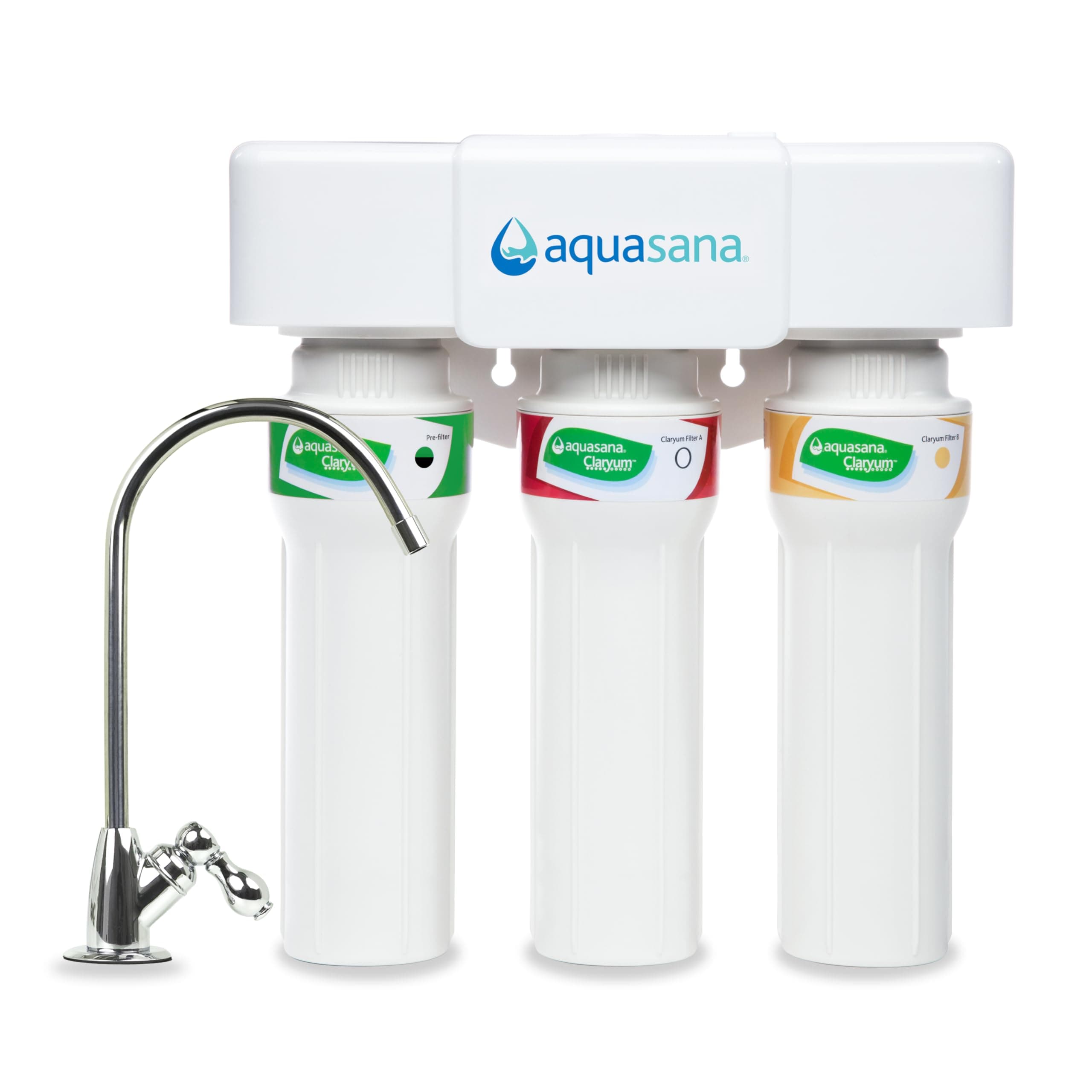 Aquasana AQ-5300+.56 3-Stage Max Flow Under Sink Water Filter with Chrome Faucet , White
