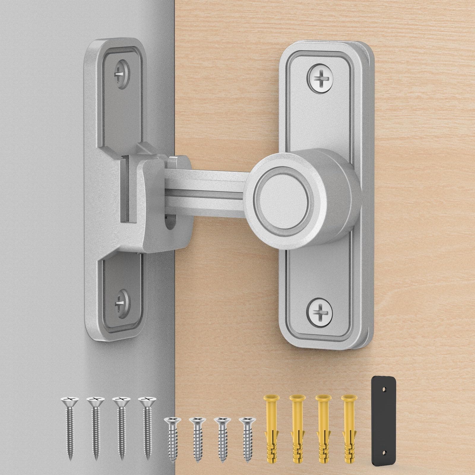 Sliding Barn Door Lock Hardware, 90 Degree Locks for Barn Doors, Flip Gate Latches for Barn, Garden, Bathroom, Outdoor, Garage, Window (Silver)