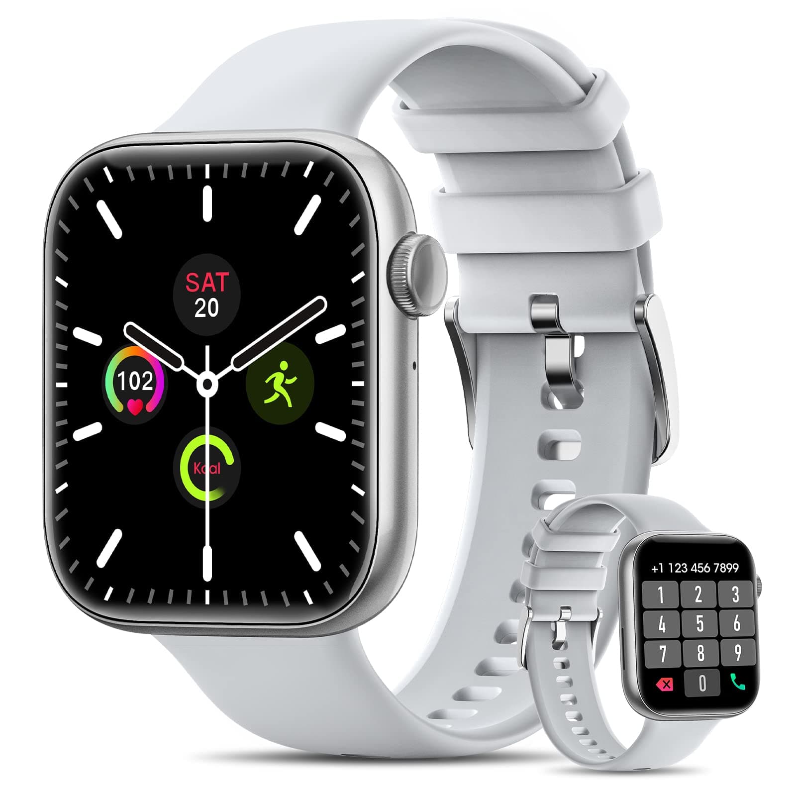 Smart Watch(Answer/Make Calls), 2022 Newest 1.8'' Bluetooth Smart Watch for Android iPhones, 5ATM Waterproof Outdoor Fitness Tracker with AI Voice/Heart Rate/SpO2/Sleep Monitor for Women/Men, Grey