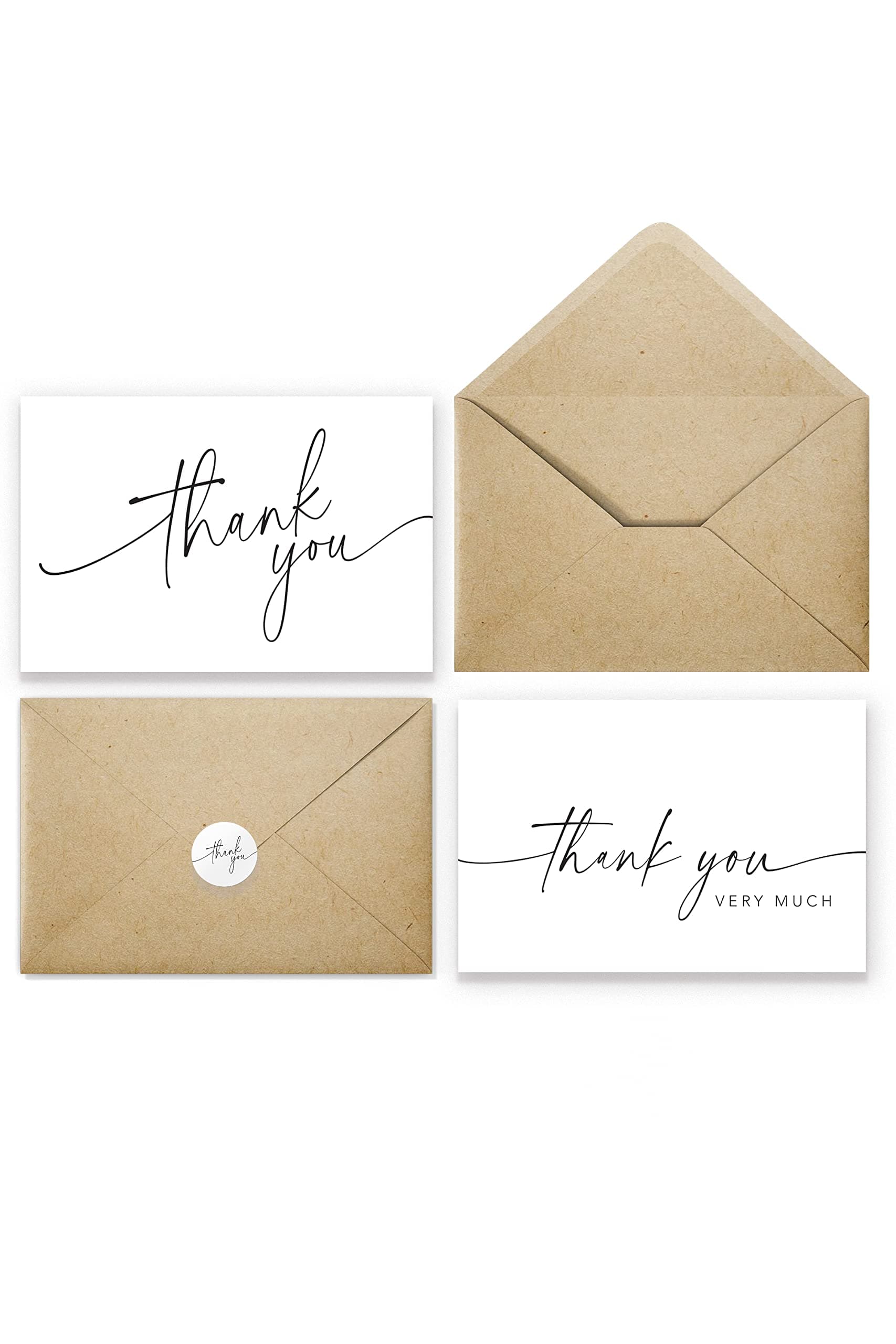 Thank You Cards with Envelopes & Matching Stickers, Bulk Pack of 100, 4x6 Inch Minimalistic Design - Suitable for Business, Baby Shower, Wedding, Small Business, Graduation, Bridal Shower, Funeral