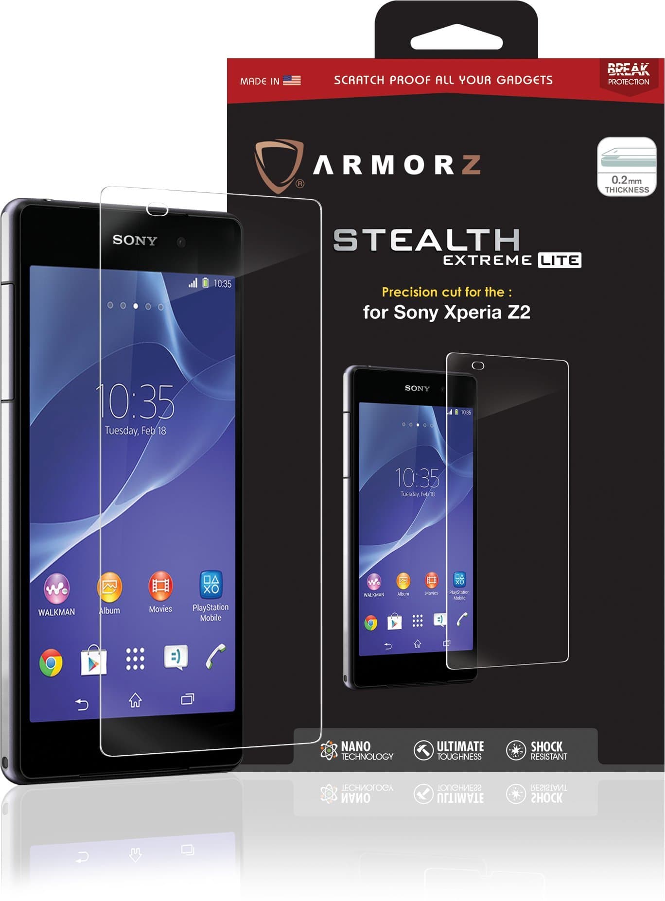 Armorz Stealth Extreme Lite Tempered Glass Screen Protector for Sony Xperia Z2