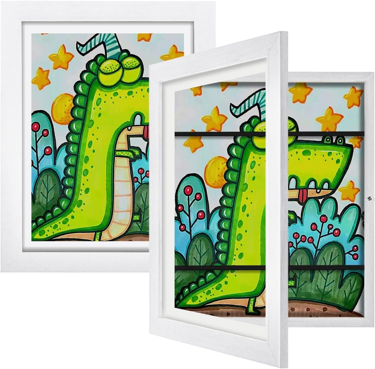 HIKKY 2 Pack Kids Art Frame, Front Opening Kid Artwork Frames Changeable, 8.5×11" Kids Picture Frame Holds 50Pcs, White Rows Children's Picture Frame, Kid Art Picture Display Frame with Storage