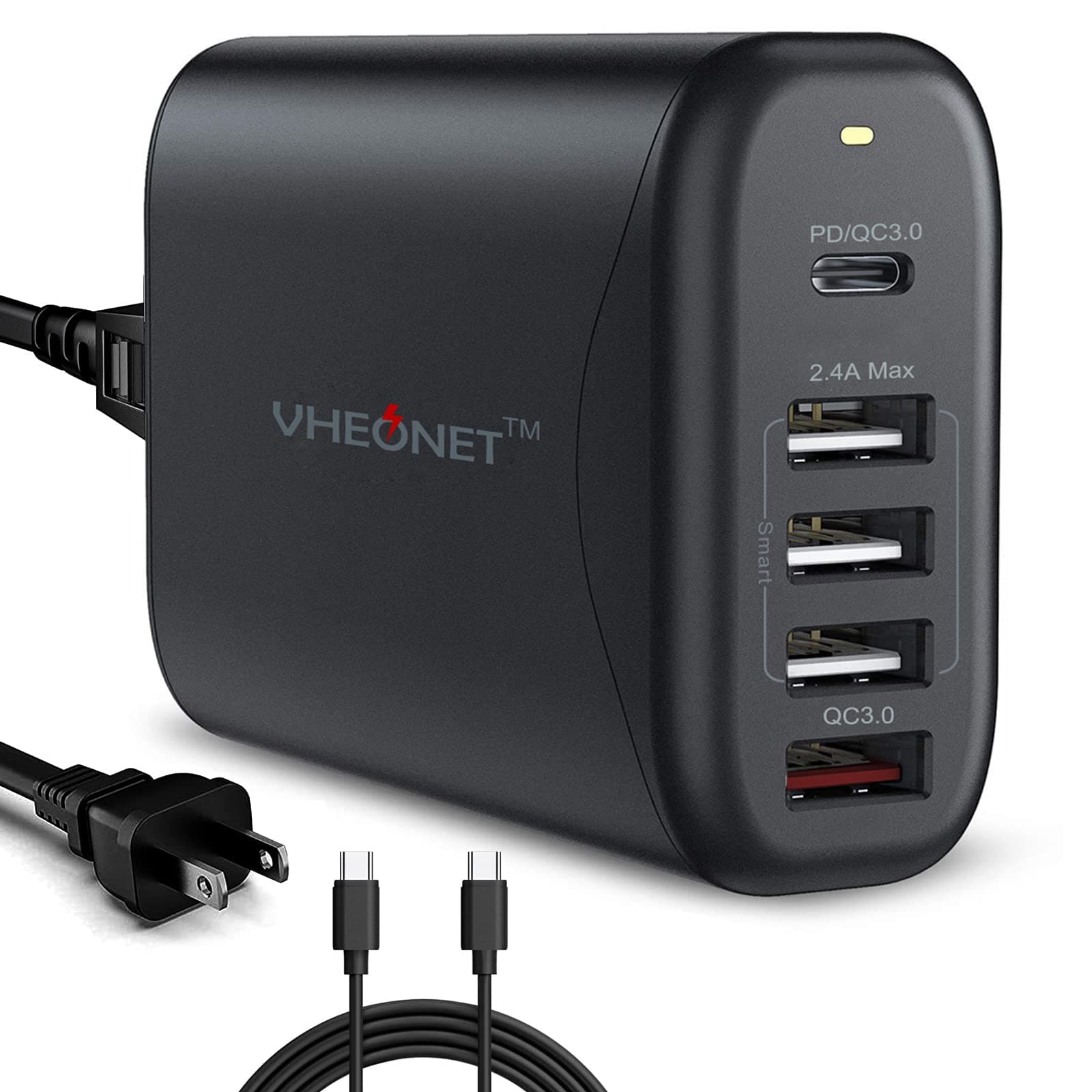 60W USB Charging Station, VHEONET USB Charging Hub with 45W PD Charger Block & 5-Port Fast Charger Block, USB C Wall Charger Block Compatible with MacBook Air iPad iPhone 13 12 Pro Max and More