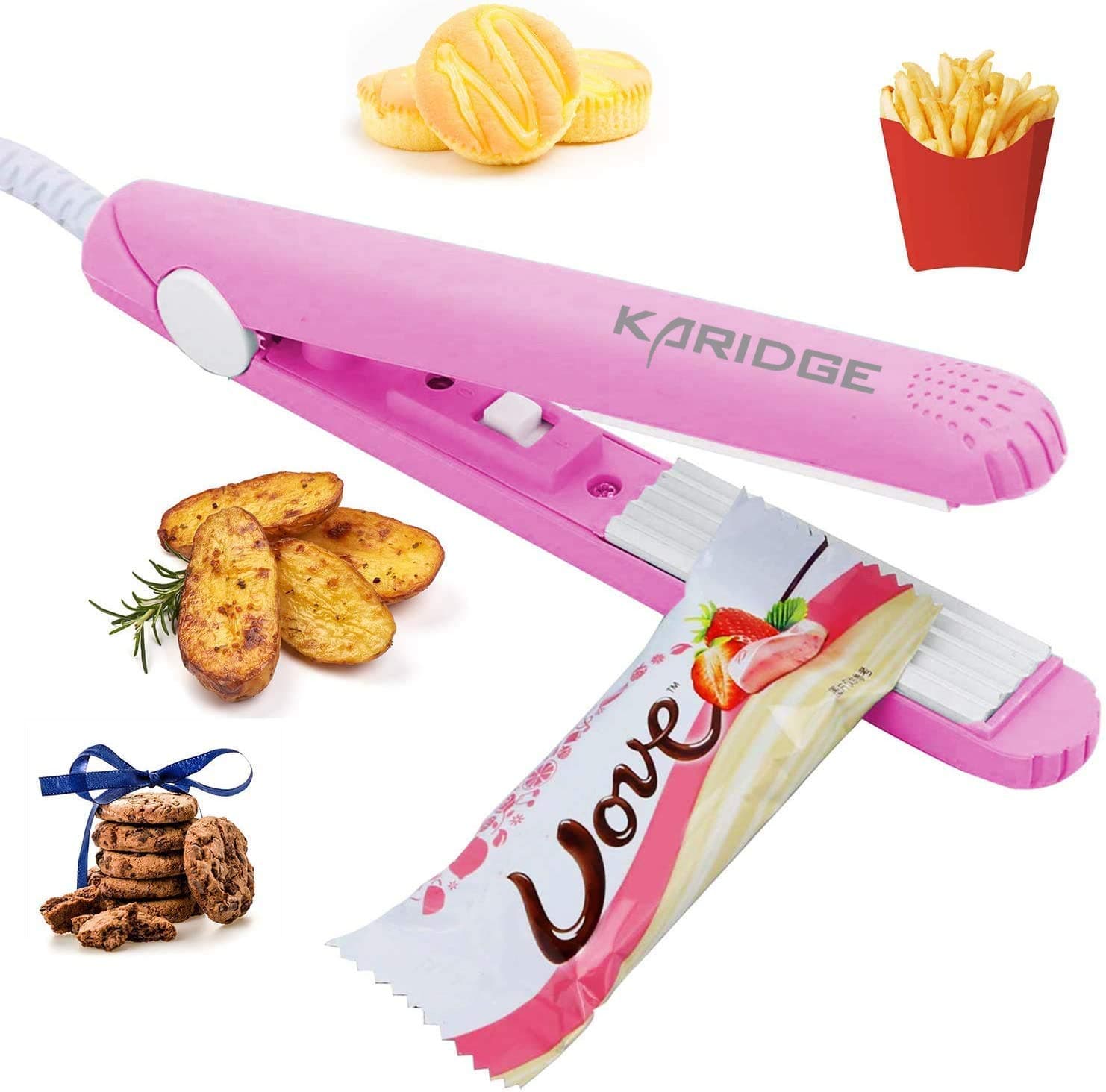 Karidge chip Bag Sealer Mini, Handheld Heat Sealer for Chip Bags and Mylar Bags, Portable Bag Resealer for Food Storage - Pink