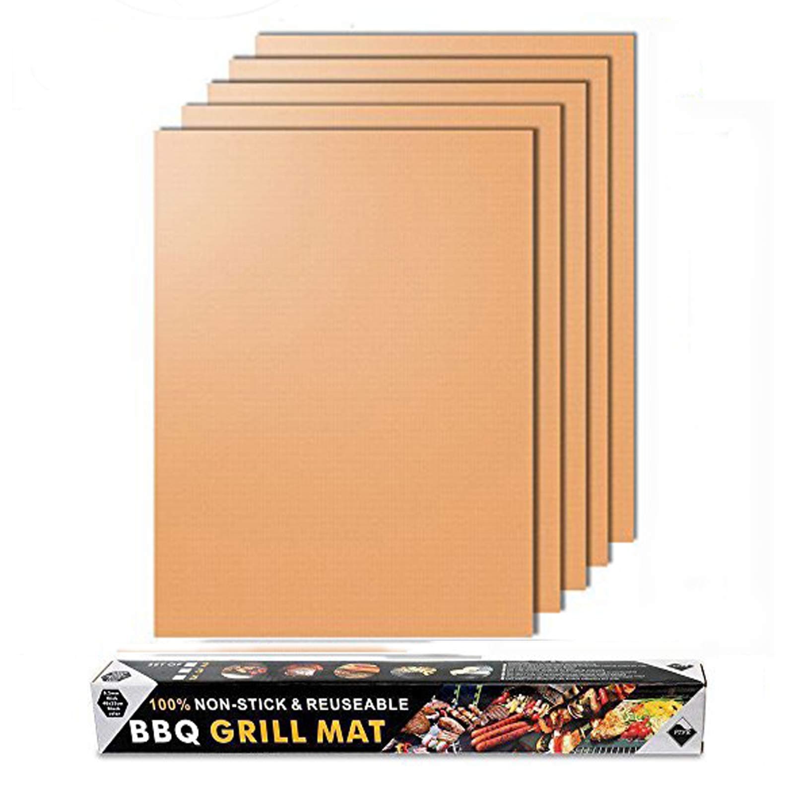 Grill Non-Stick, Reusable BBQ Mat 5-Pack for Gas, Electric, and Charcoal Grills - Easy to Clean Barbecue Accessories