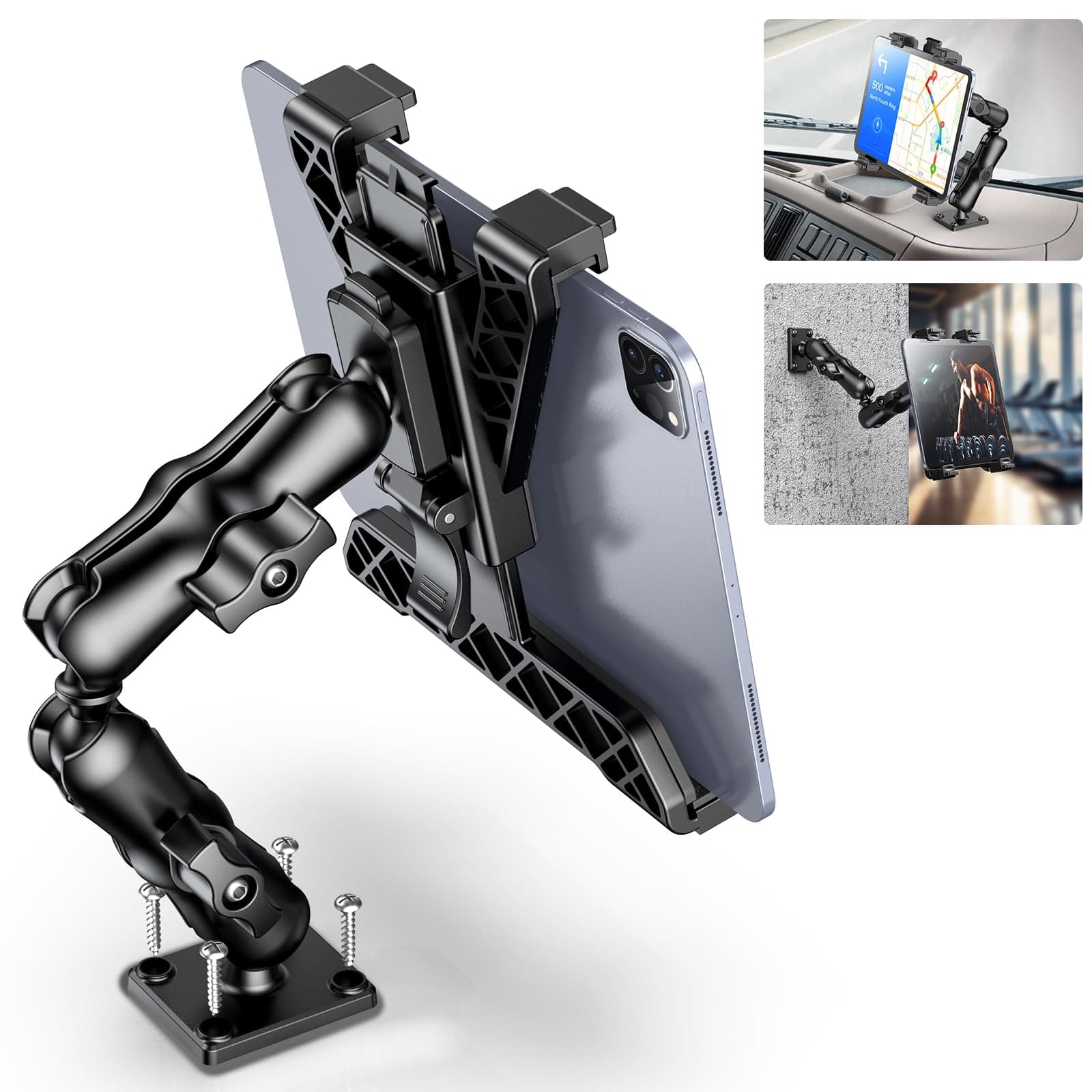 OHLPRO Tablet Holder for Truck, Heavy Duty iPad Mount for Drill Base 360°Adjustable 2-Stage Arm Car Stand for All 7" - 11.5" iPad Pro,Mini,Samsung Tab,Nexus, Great for Desks,Wall, Businesses