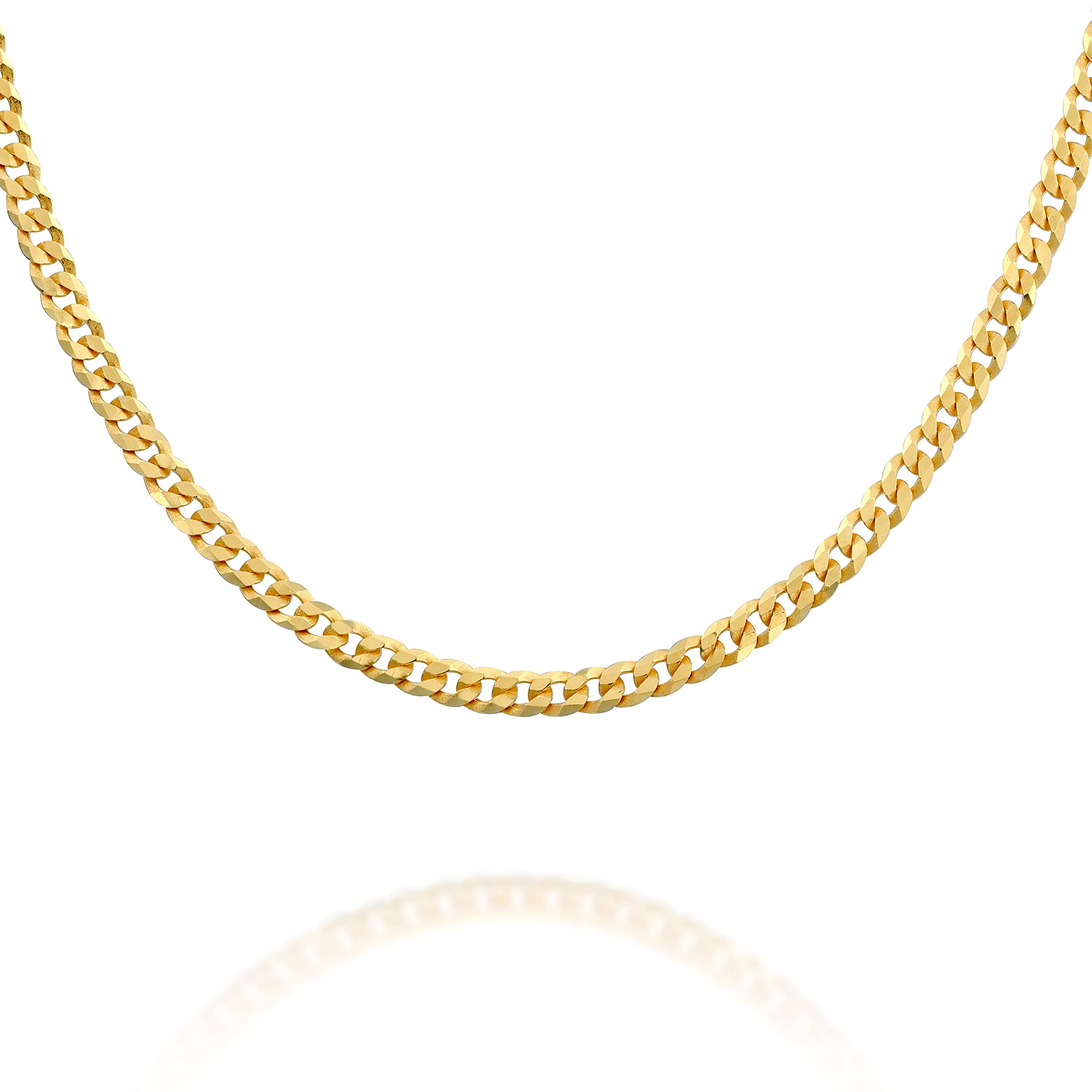Italian Solid 925 Sterling Silver, 22K Gold Plated Chain Necklaces | Snake, Square Box, Cable, Super Flex Curb, Miami Cuban and Rope Diamond-Cut Herringbone Necklace for Women and Men | MADE IN