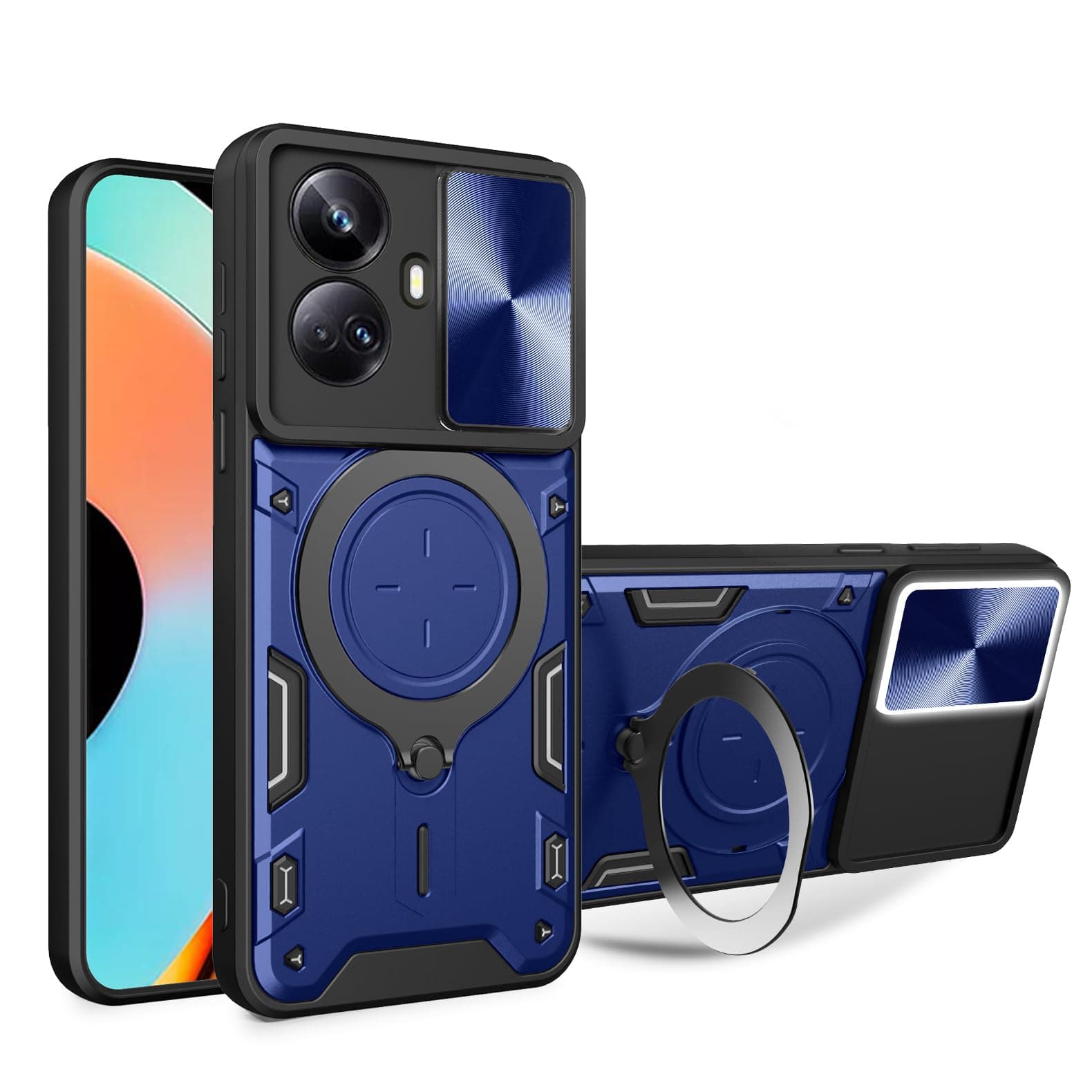 Compatible with Oppo A79 5G Cover,Compatible with Oppo A79 5G CPH2553 Car Mount Magnetic Stand Slide Lens 2 in 1 Case Blue