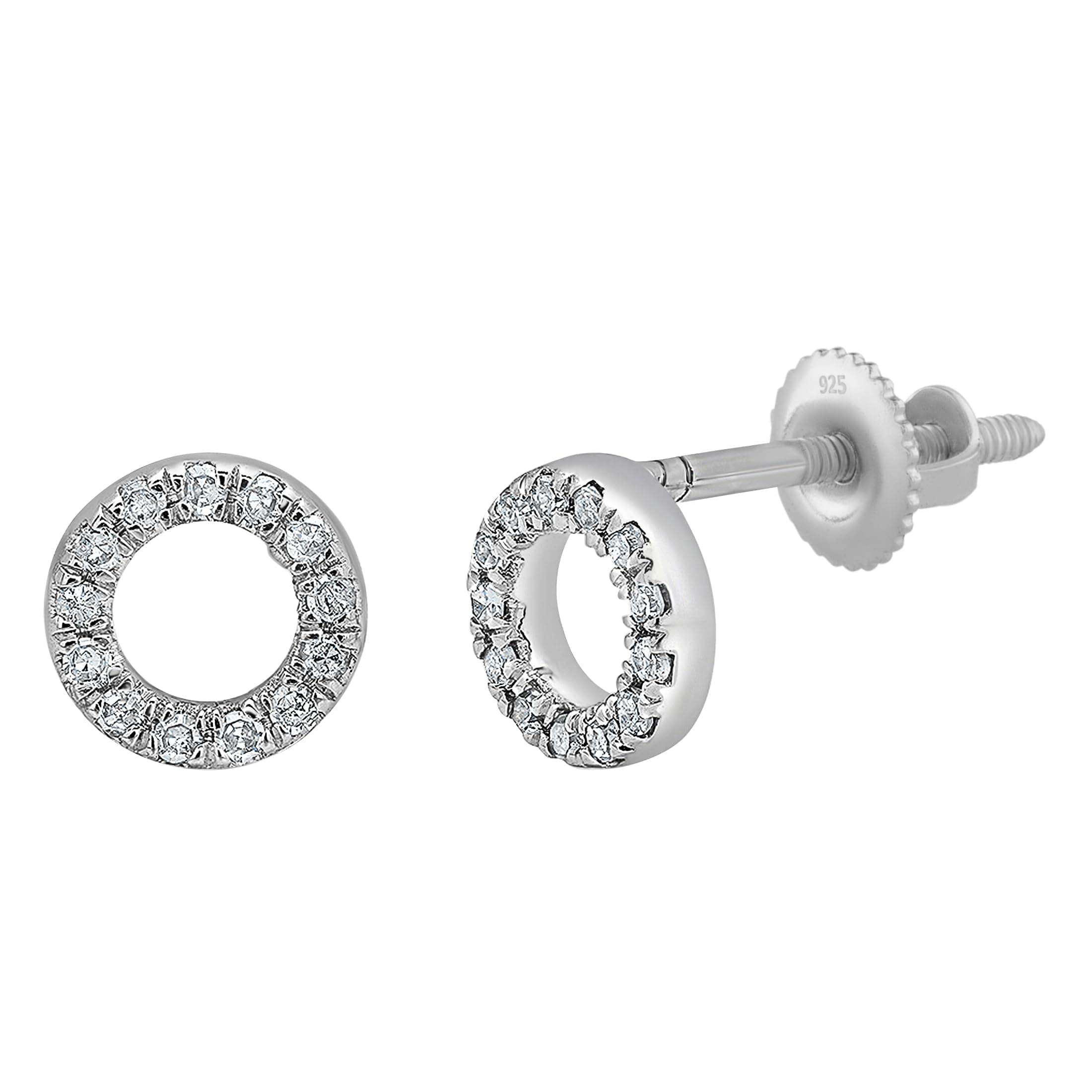 DazzlingRock CollectionDazzlingrock Collection Round White Diamond Hollow Circle Shape Stud Earrings for Women (0.10 ctw, Color I-J, Clarity I2-I3) in 925 Sterling Silver