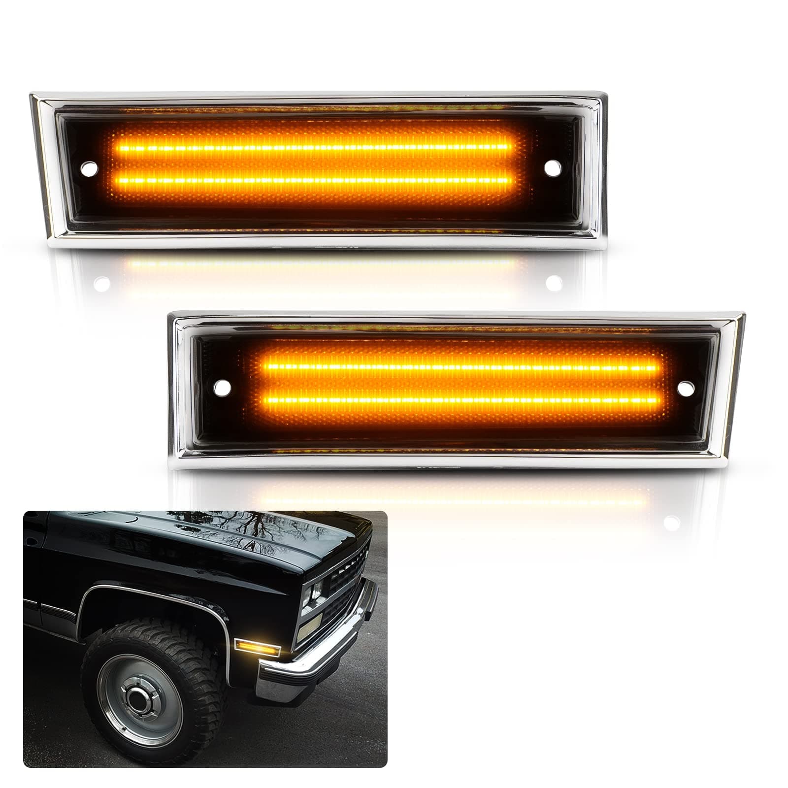 LED Side Marker Lights Compatible with 1981-1991 Chevy C10 C20 C30 GMC C1500 C2500 Suburban Blazer Jimmy, Driver & Passenger Side, Smoked Lens