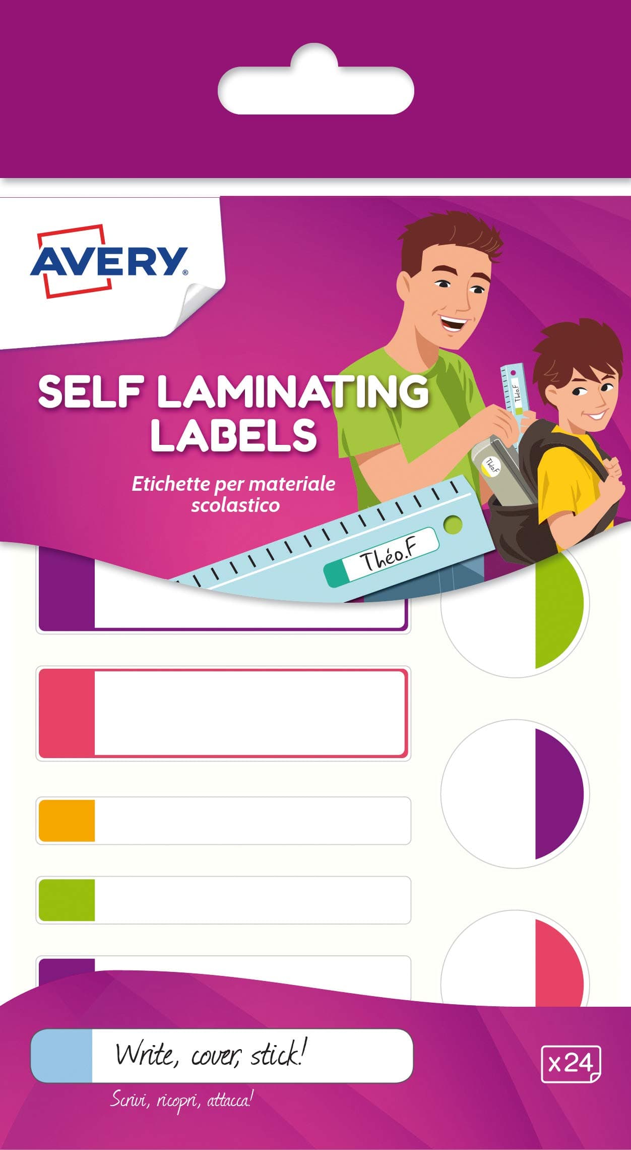 Self Laminating Labels, waterproof name lunchbox water bottle school 86 x 17 mm, 24 Labels Per Pack, Neon Colours