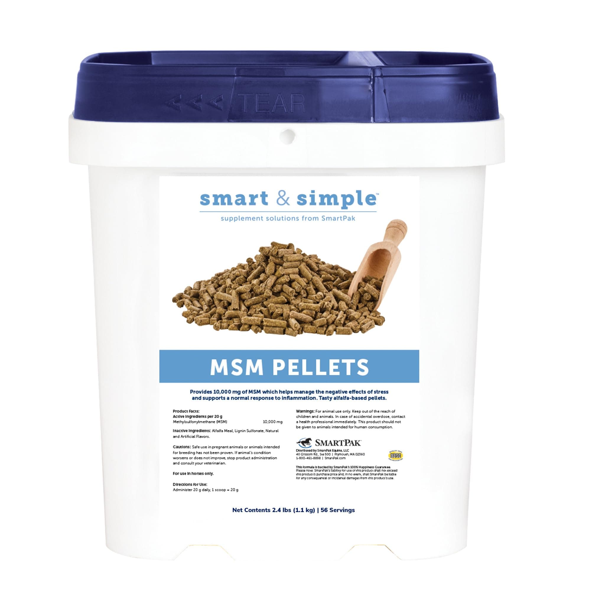 Smart & Simple MSM Pellets | Helps Manage Effects of Stress | Horse Supplement Aids in Cellular and Tissue Strengthening | 56 Servings | 2.4 lb Bucket