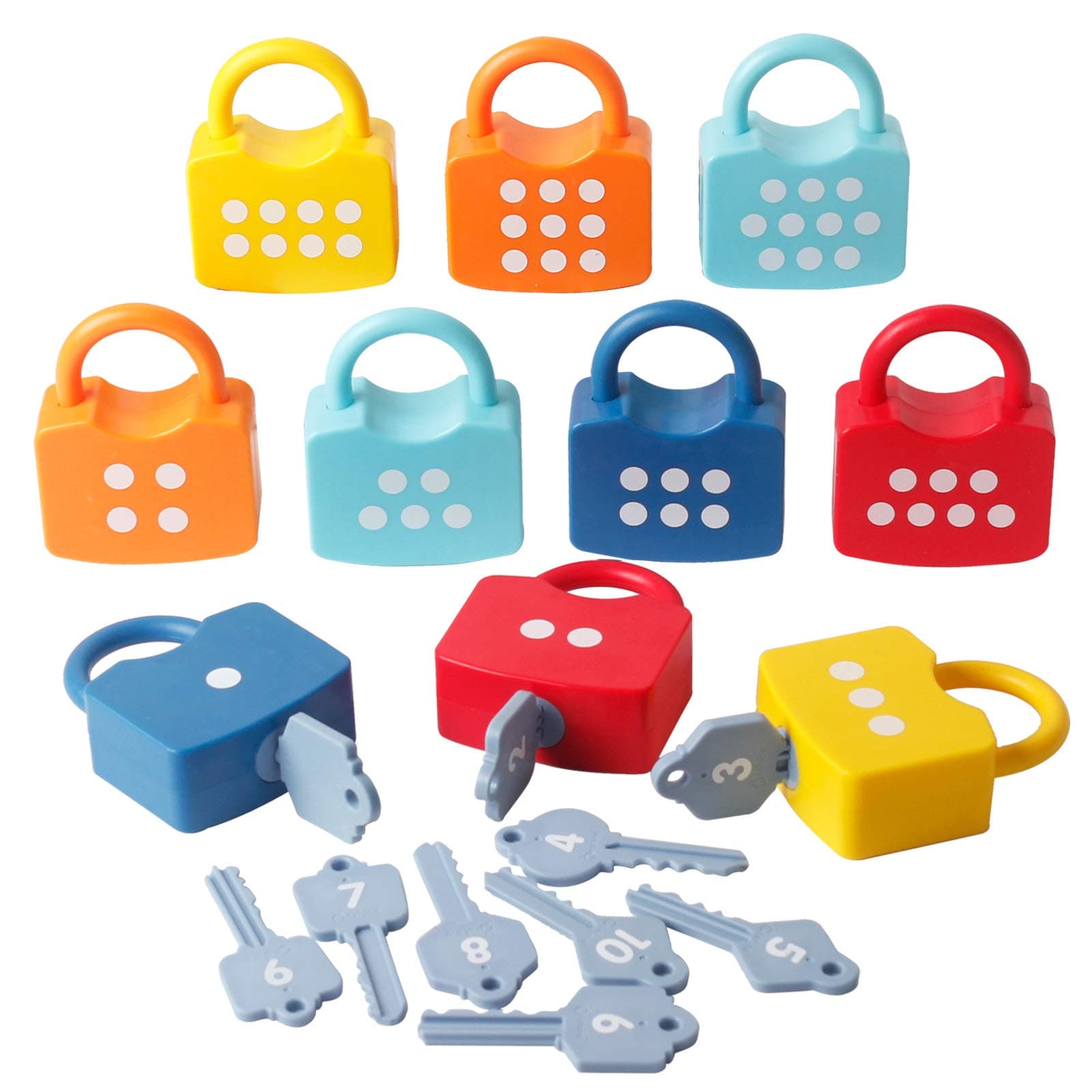 Kids Numeric Locks 123 Dots Educational Preschool Learning Keys Numbers Digital Sorting Matching Counting Games Colorful Toys for Toddlers