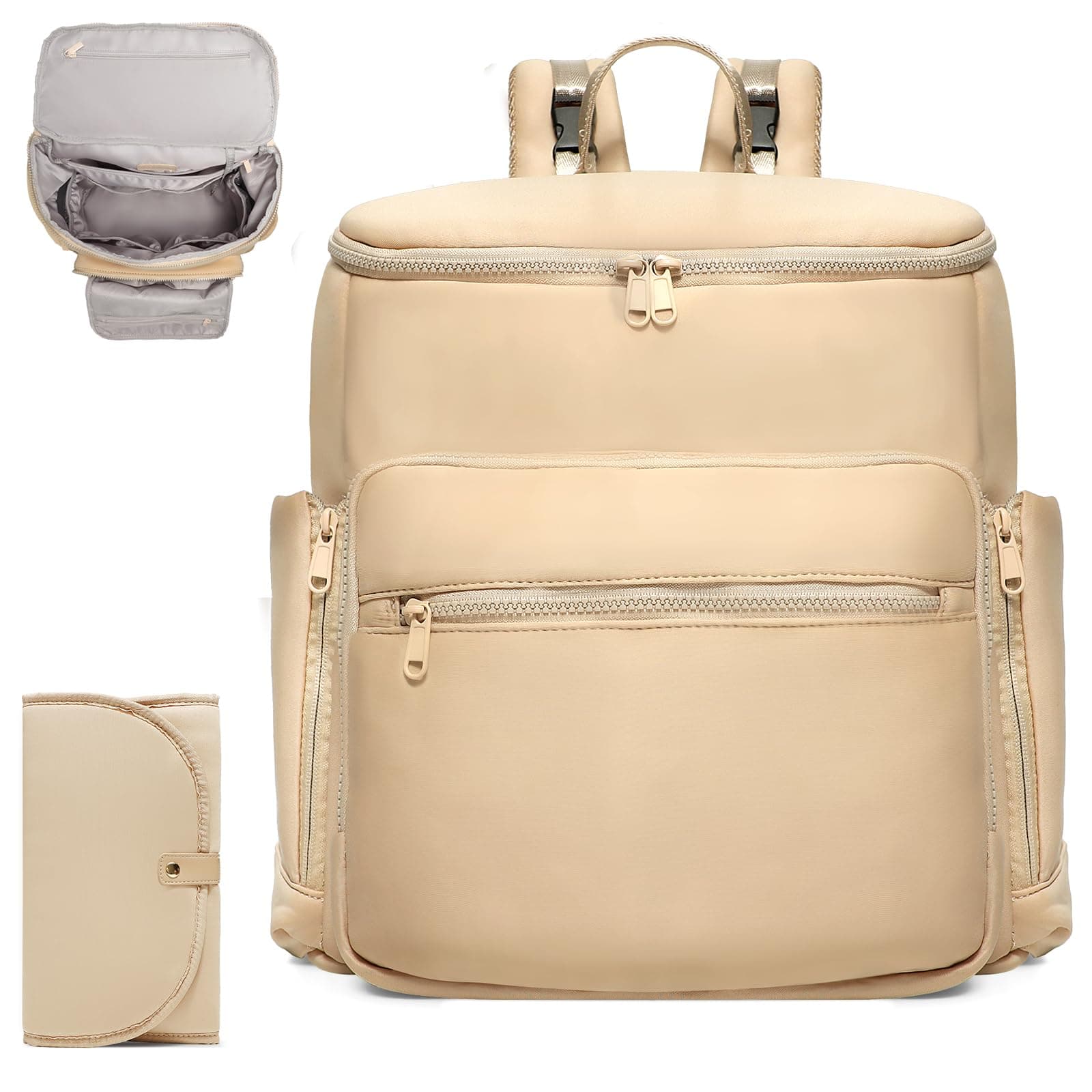 Diaper Bag Backpack, Neoprene Bag Backpack 16 Pocket, 4 Insulated Pockets, Baby Bag with Changing Pad