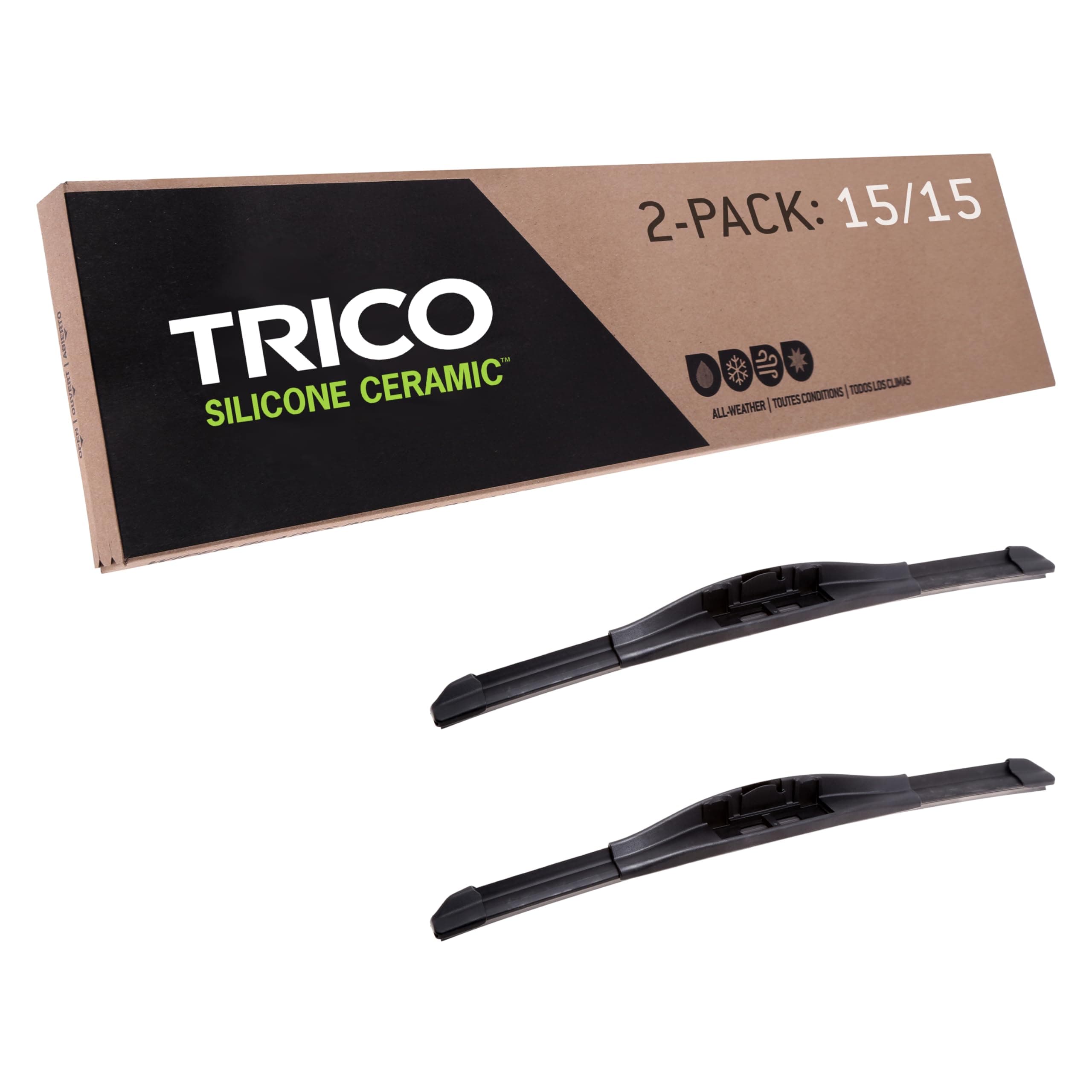 TRICO Silicone Ceramic™ (90-1515) 15 & 15 Inch Pack of 2 Automotive Replacement Windshield Wiper Blades For my Car, Super Premium All Weather Beam Blade for Select Vehicle Models