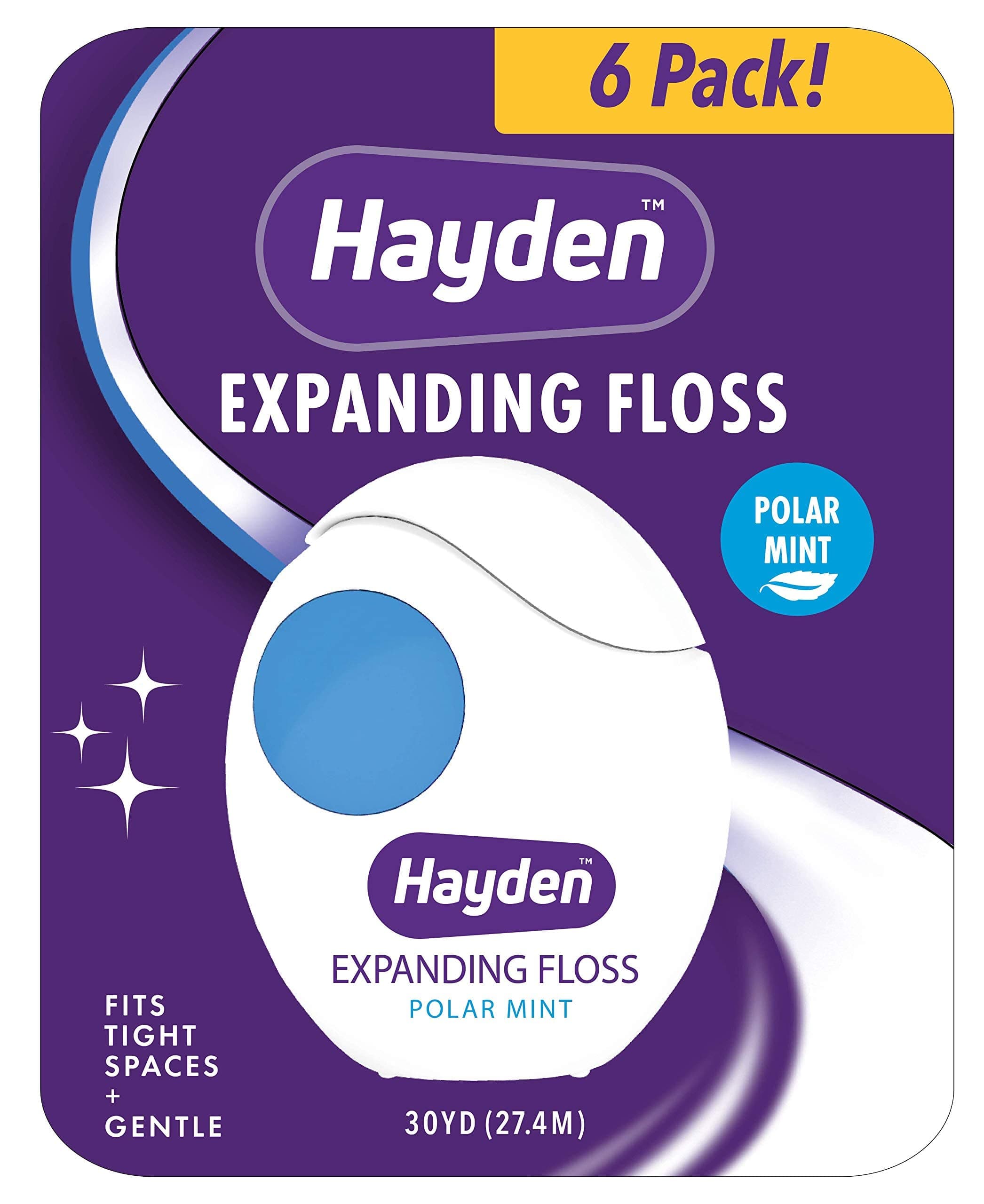 Expanding Dental Floss. Expands To Clean Between Tight Teeth. 6 Pack Value. Fresh Feeling Polar Mint Woven Floss. Anti Tartar Actives for Gentle Care. 180 Yards. Expandable Clean. PFA Free.