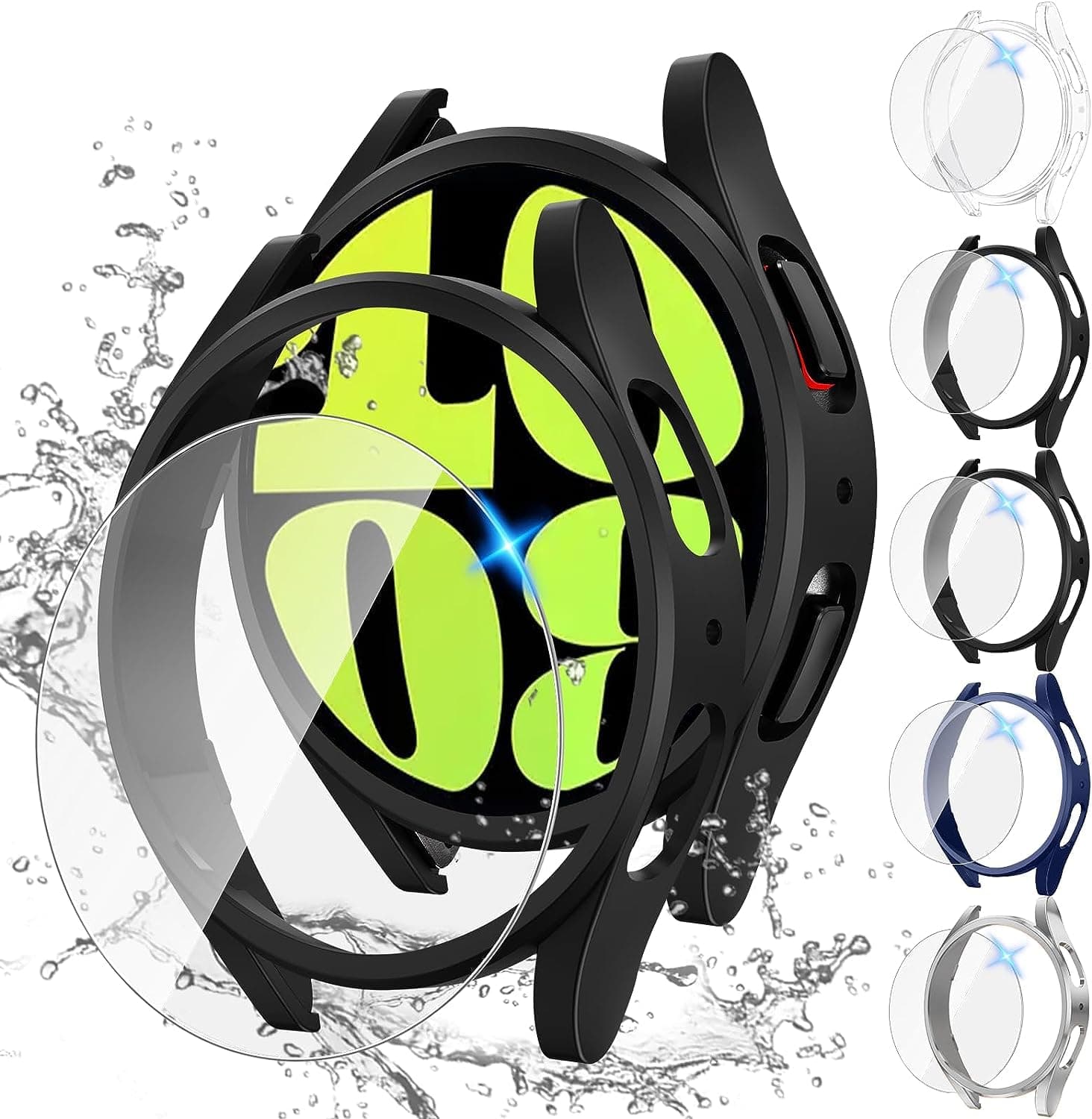 Tensea [5+5Pack for Samsung Galaxy Watch 6 Screen Protector Case 44mm Accessories, Hard PC Bumper/HD Anti-Fog Tempered Glass Protective Film, Face Cover Set, Galaxy Watch 6 Case for Women Men