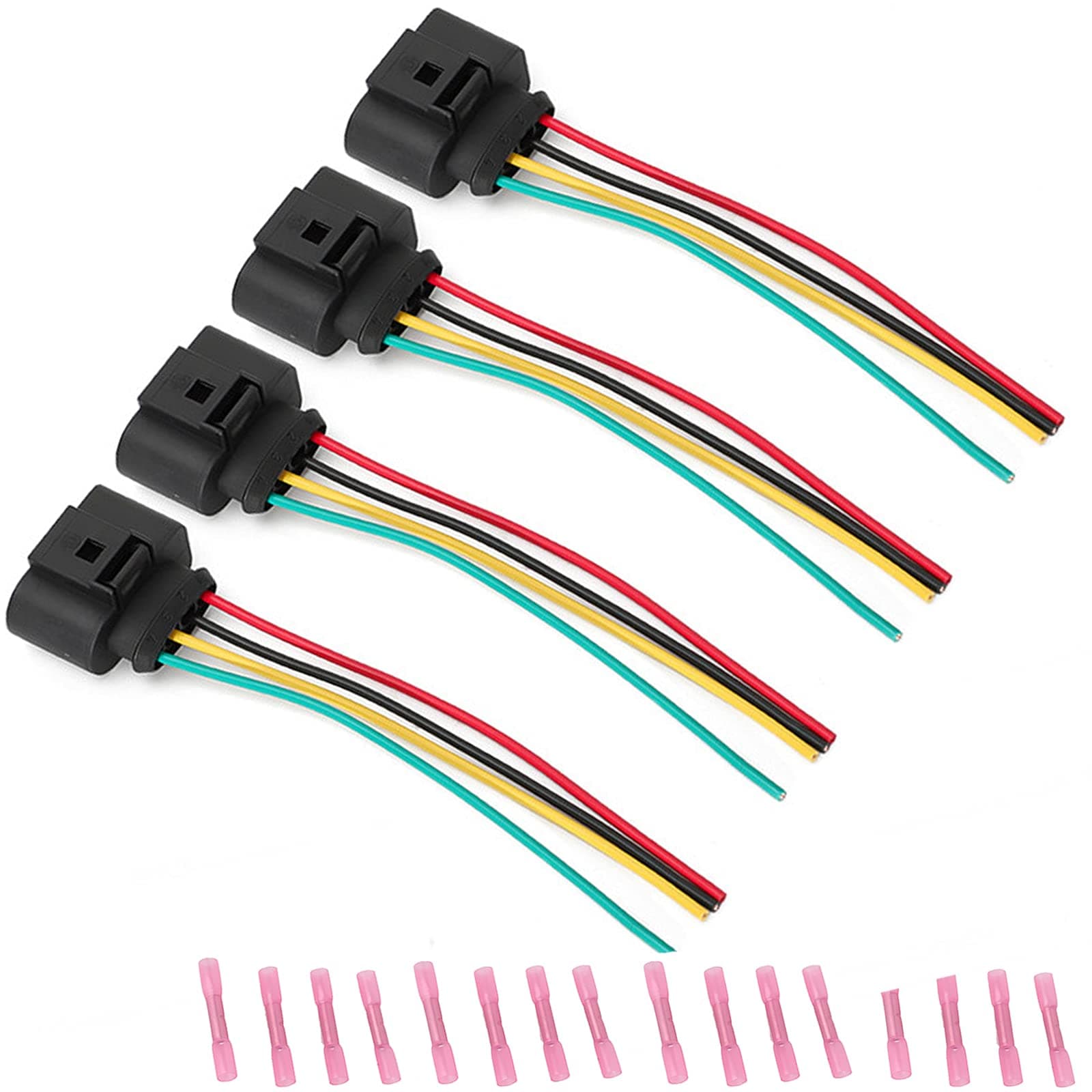 VW Ignition Coil Connector Plug Harness - Compatible with Volkswagen Passat, Audi A4 1.8T, 2.0T, 2.5L, 3.2L, 4.2L - 4 Pack VW Ignition Coil Harness with 16pcs Heat Shrink Butt Connectors