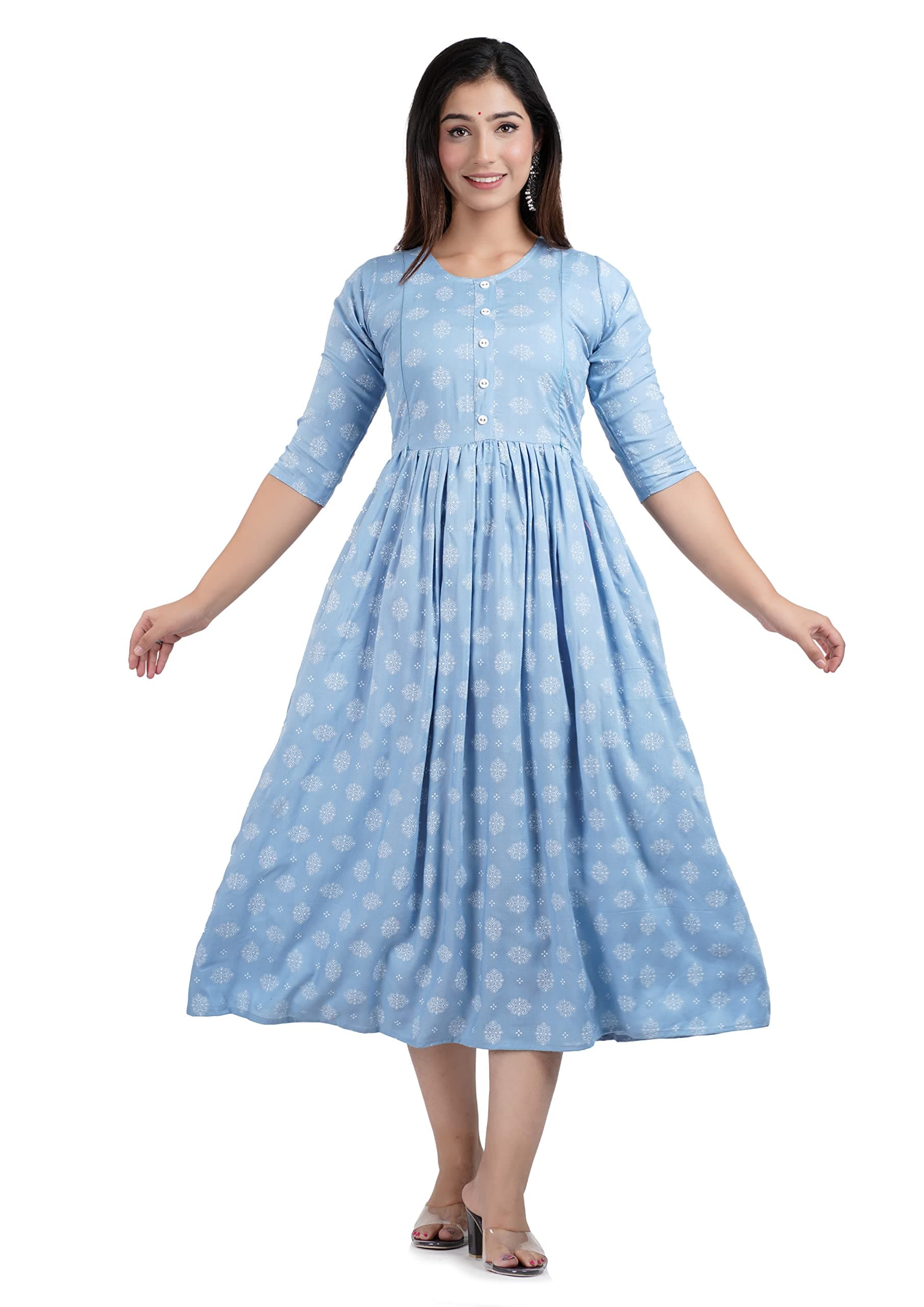 R N E-Commerce Rayon Printed Anarkali Maternity Feeding Kurti for Women's