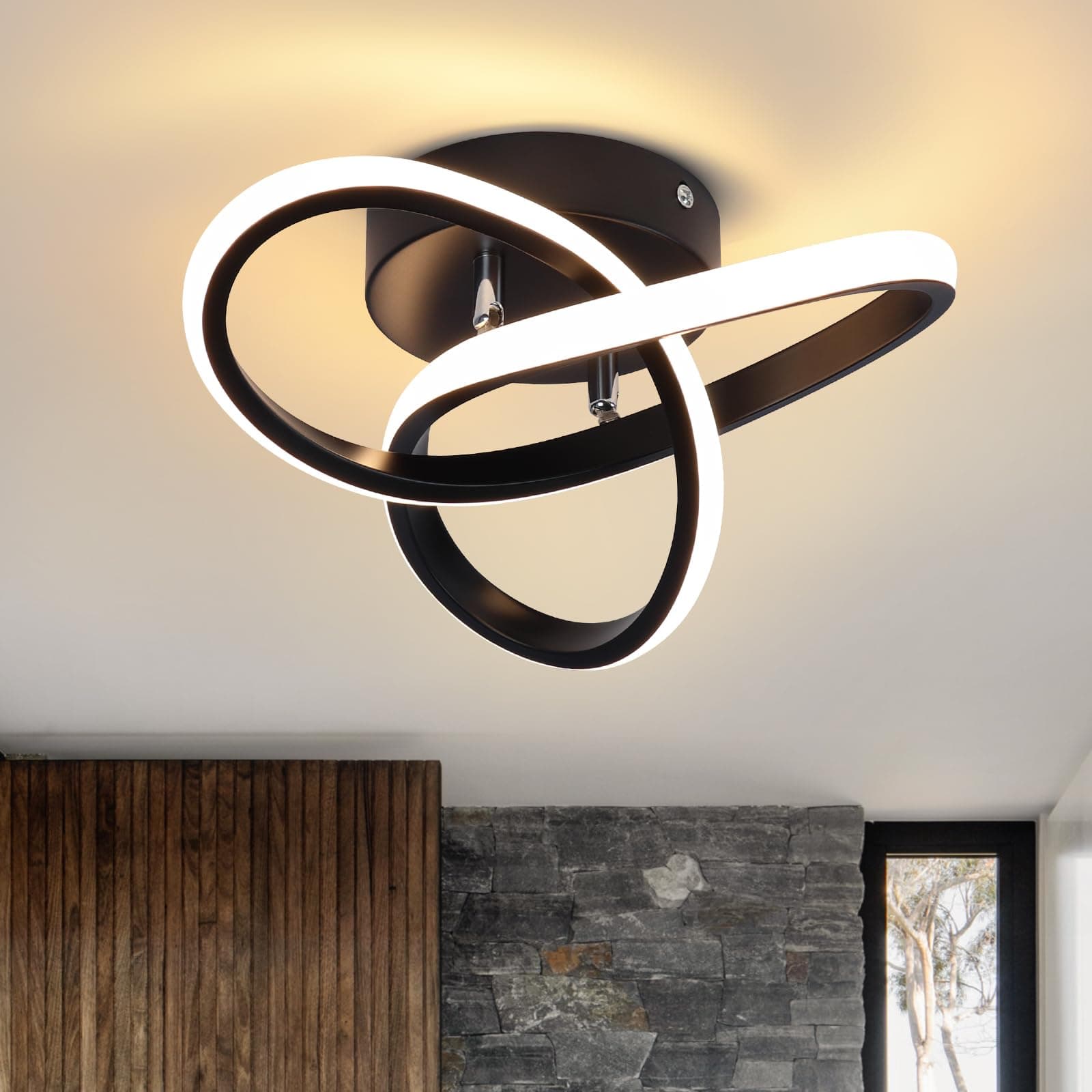 EIDISUNY Led Ceiling Light, 25cm Black Simple Curved Small Hallway Lamp, Black Modern Ceiling Lights Fixture for Hallway Bedroom, Living Room Aisle Entryway Balcony Stair - 26W Warm White Light 3000K