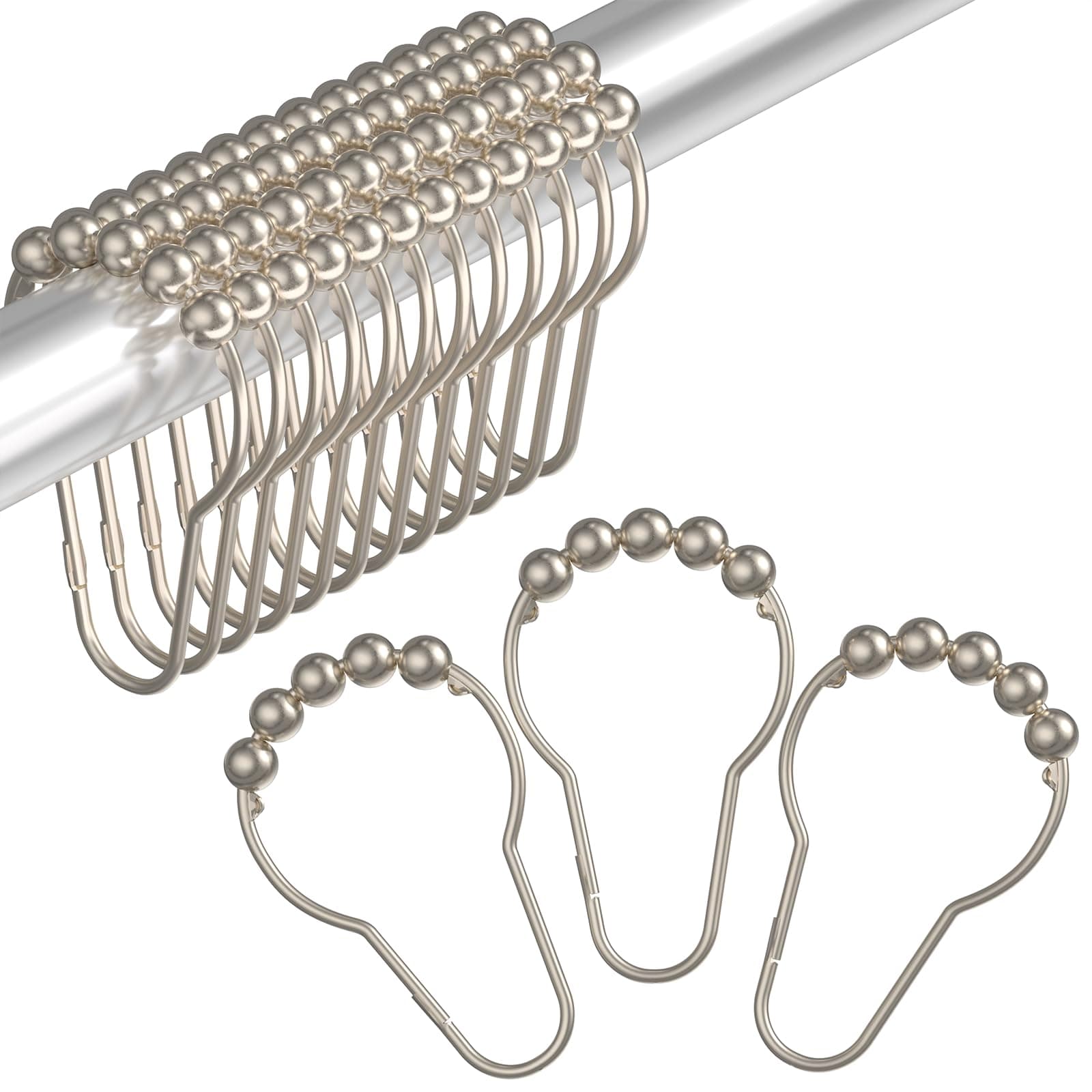 Amazer Decorative Shower Curtain Hooks, Shower Curtain Hooks Rust Proof Stainless Steel Shower Curtain Hooks, Shower Hooks for Shower Curtain Bathroom 12PCS, Matte Nickel