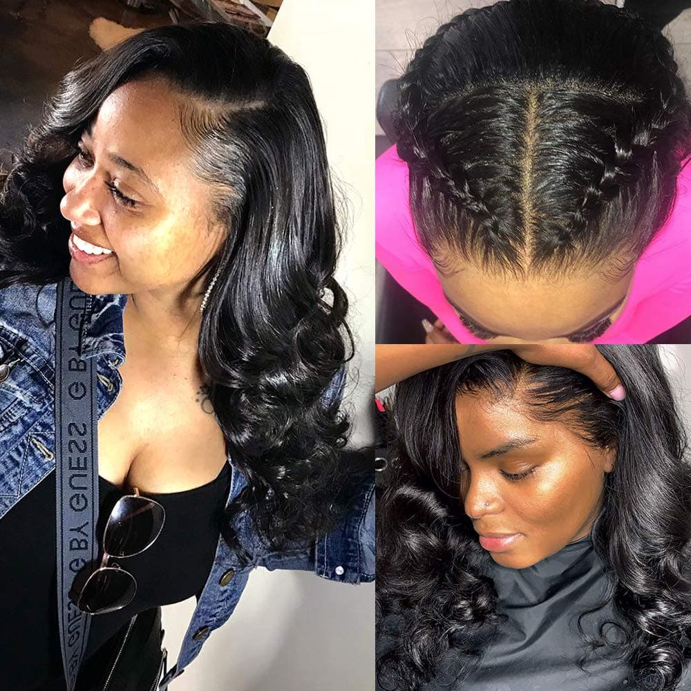 Brazilian 10A Loose Wave Frontal with Bundles 100% Unprocessed Virgin Brazilian Hair Loose Wave With 13"4" Lace Fontal with Baby Hair Pre Plucked No Shedding No Tangle Can Be Dyed and Bleached