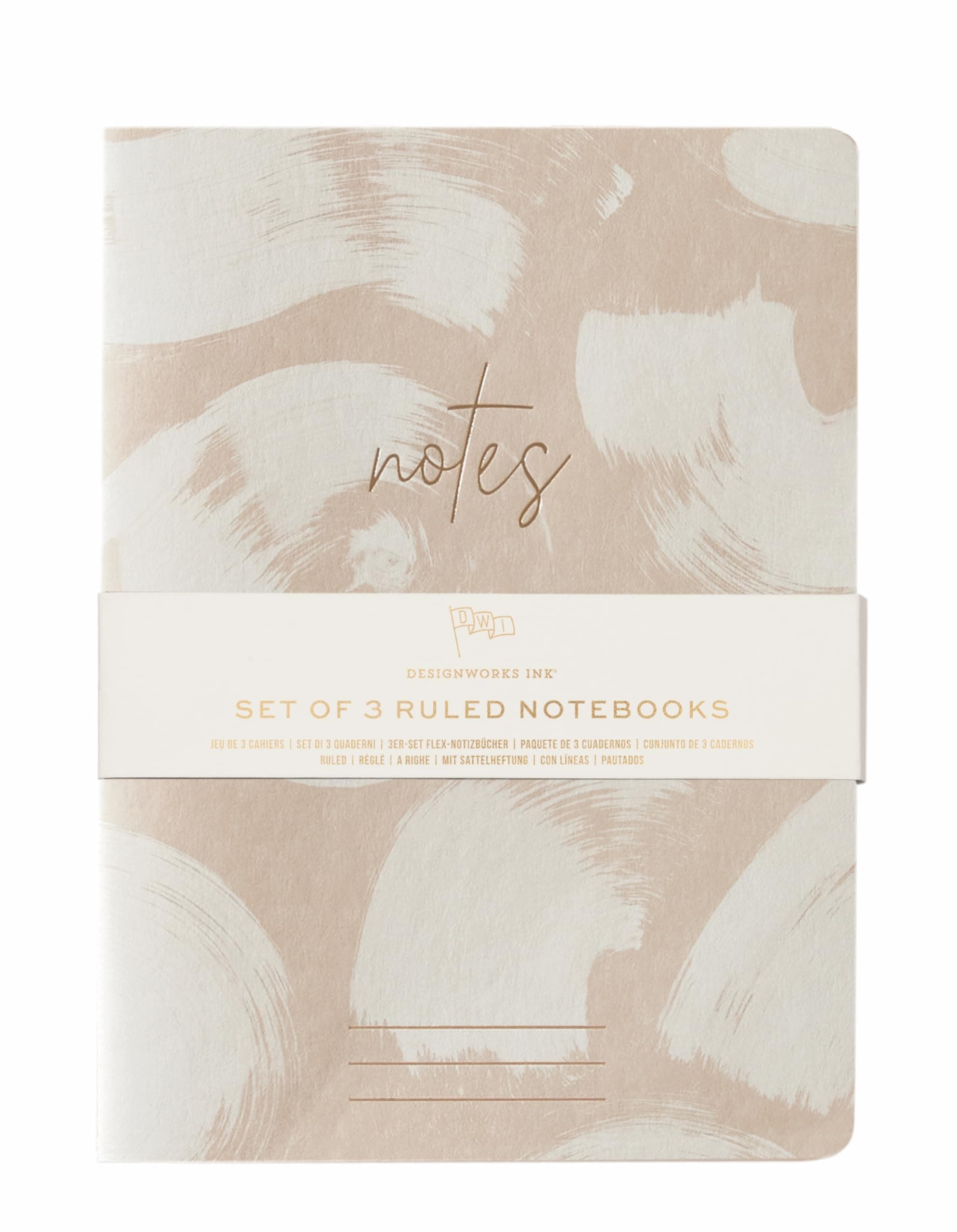 DesignWorks InkSet Of 3 Coordinate Saddle Stitched Flex Notebooks, 6" X 8", Naturals