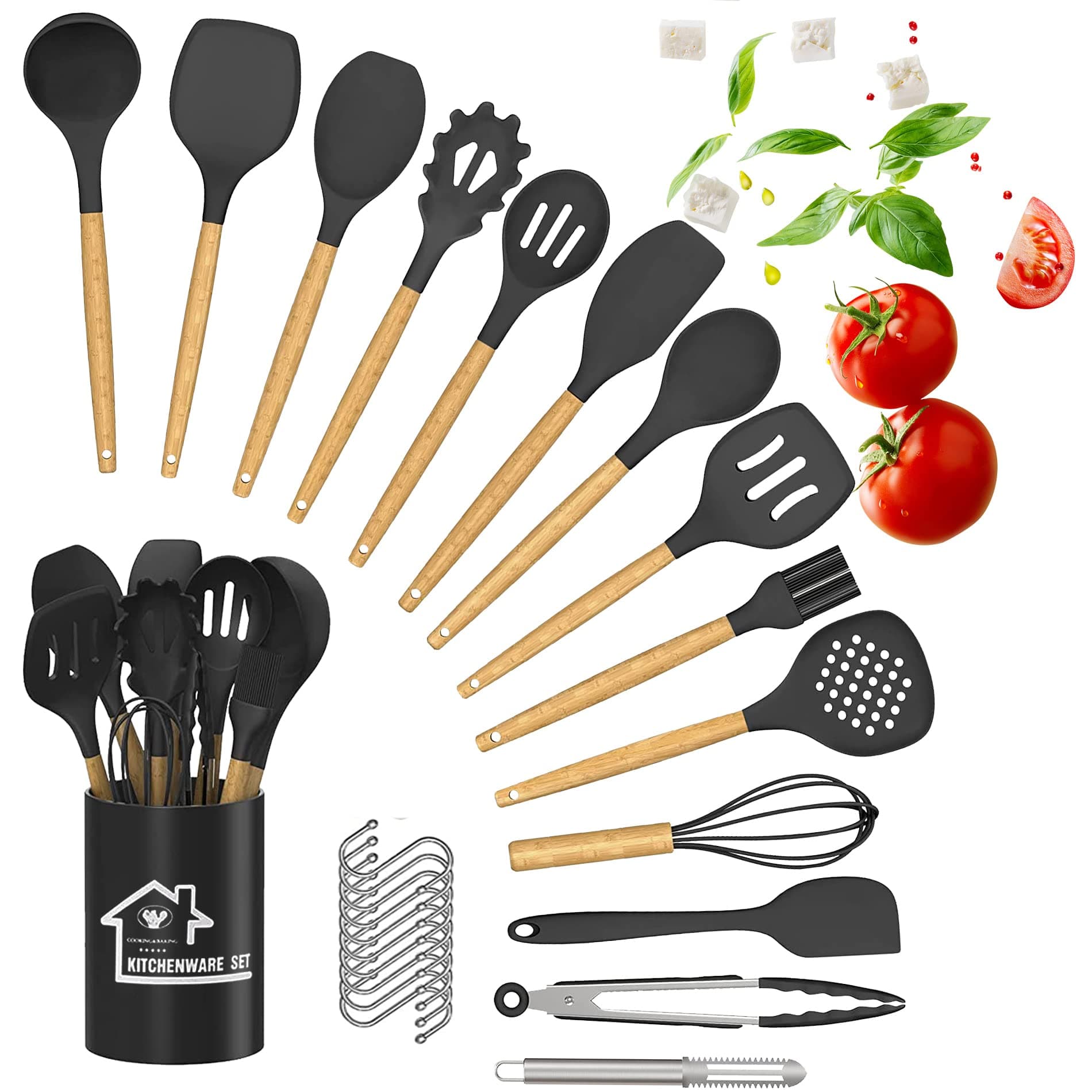 DLD Kitchen Utensil Set - 22pcs Silicone Cooking Utensils Set, Silicone Kitchen Utensils, Cooking Tools Turner Tongs Nonstick Spatula Spoon for Nonstick Heat Resistant Cookware