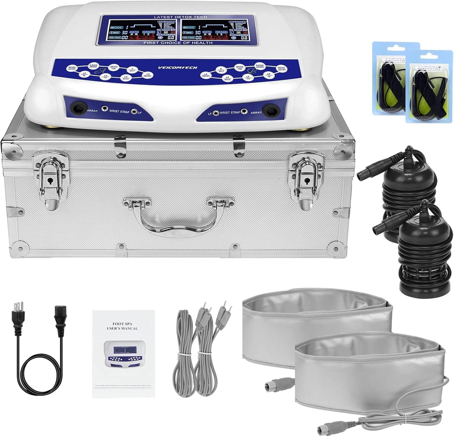 Dual Ionic Foot Bath Detox Spa, Ion Foot Detoxification Machine with Digital LCD Display, 2 Waist Belts, 2 Waist Straps (Blue)
