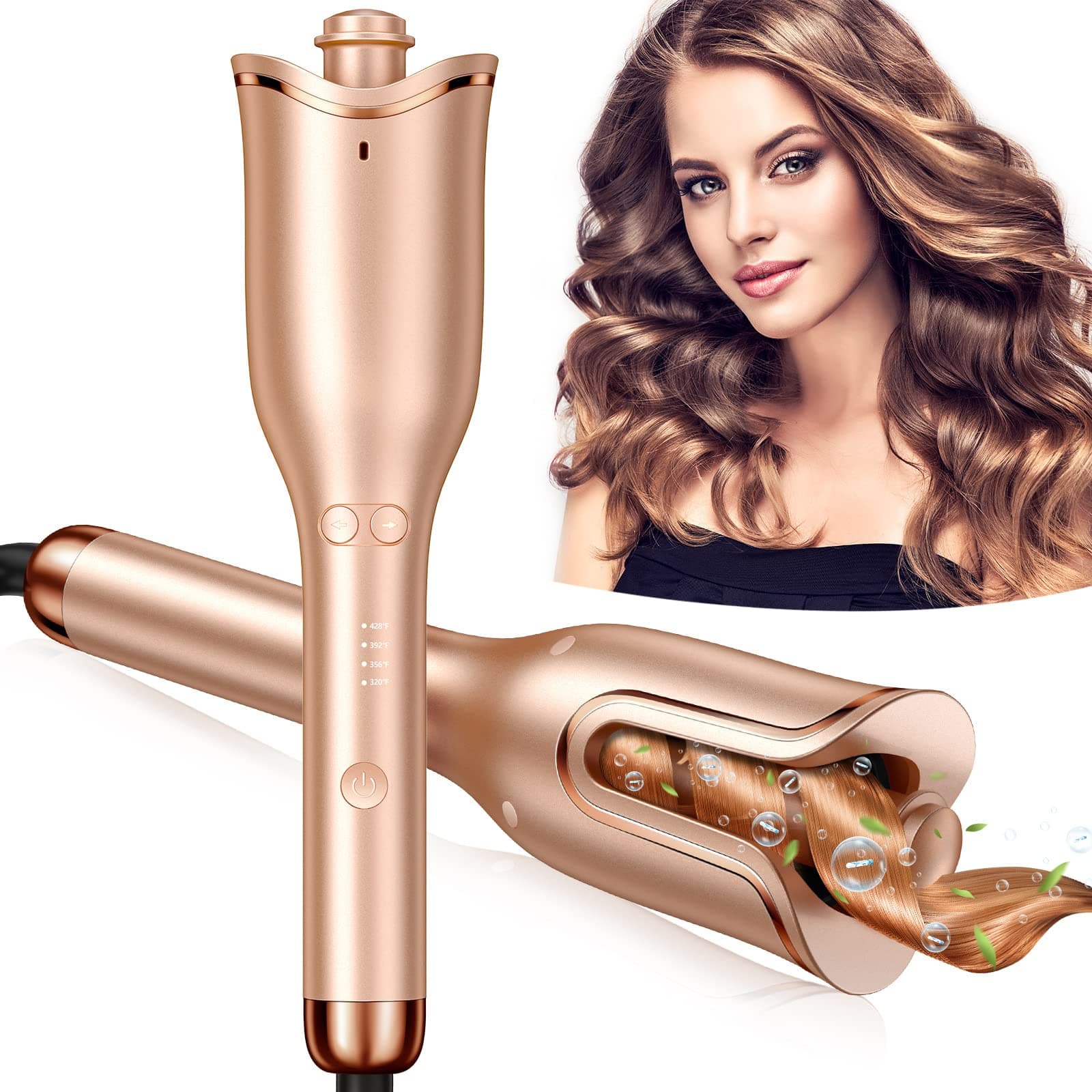Automatic Curling Iron, Professional Automatic Hair Curler with 1" Curling Wand Large Slot & 4 Temperature & 3 Timer, Dual Voltage Anti-Tangle Rotating Curling Iron with Auto Shut-Off for Hair Styling