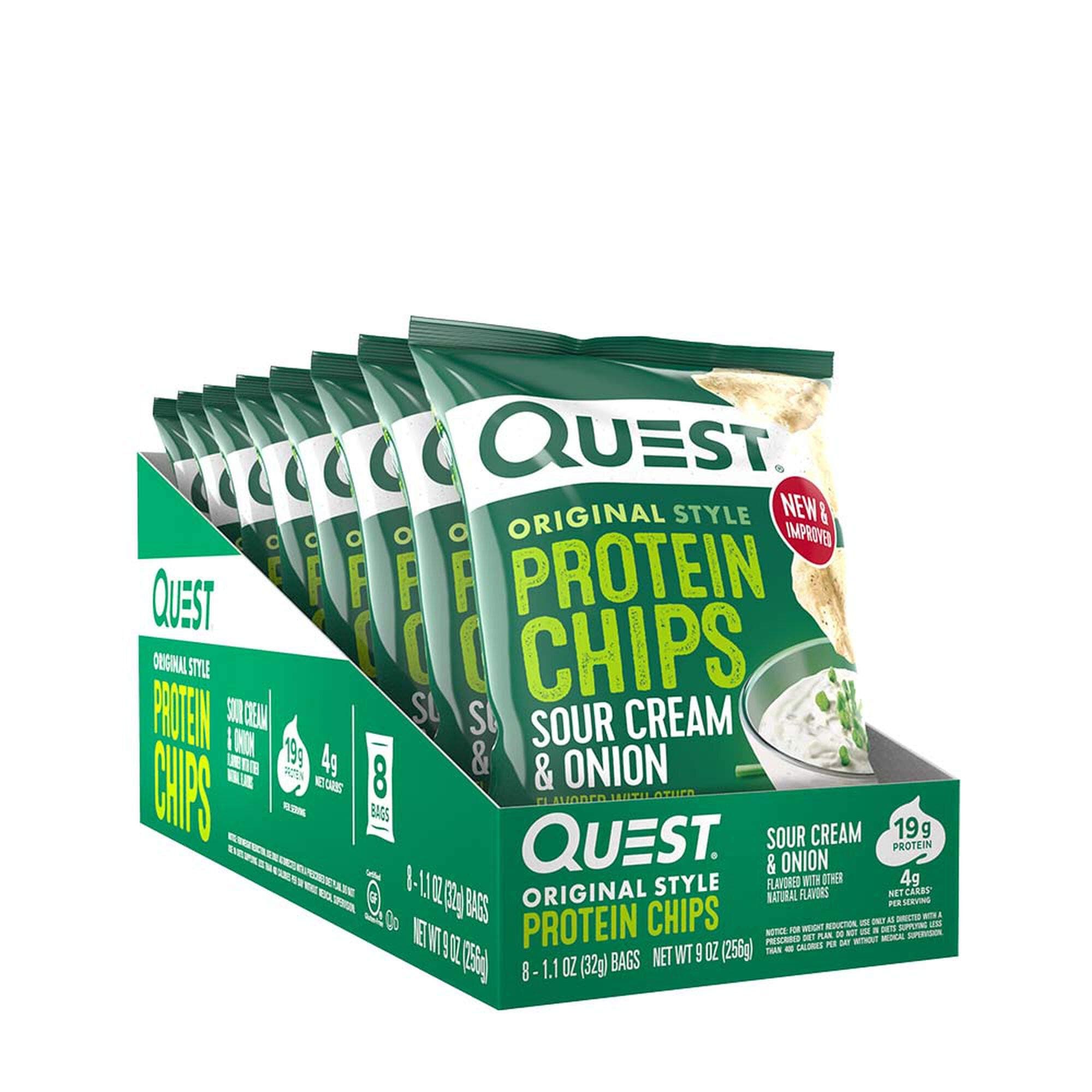 Quest Nutrition Sour Cream & Onion Protein Chips, Low Carb, Gluten Free, Potato Free, Baked, Pack of 8