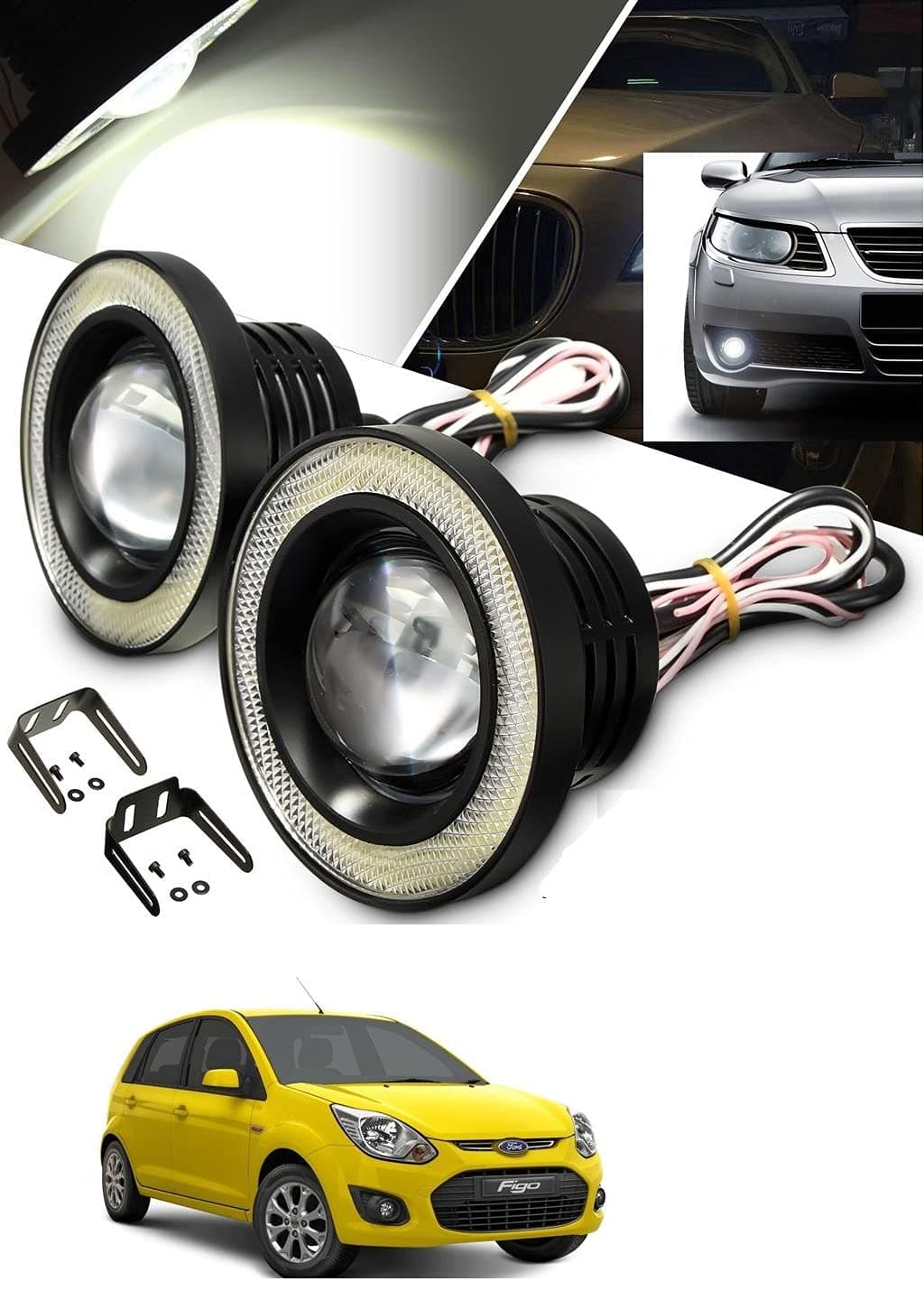 Car LED Fog Lights White Angel Lights Eye Ring For Ford Figo Old (2010-2015)