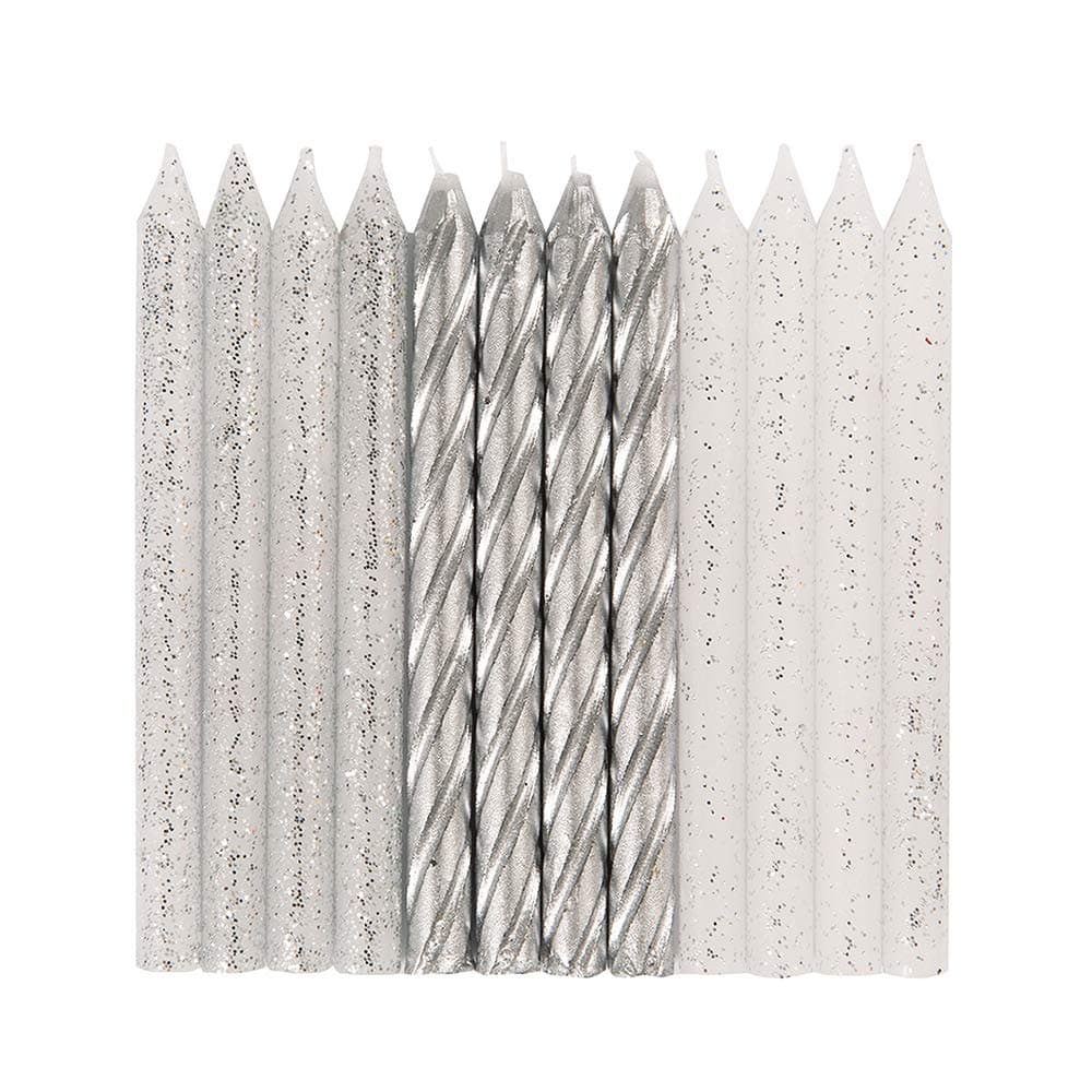 Dazzling Glitter & Silver Spiral Birthday Candles - 24ct Assorted Pack - Premium Quality, Long-Lasting & Elegant Design - Ideal for All Occasions