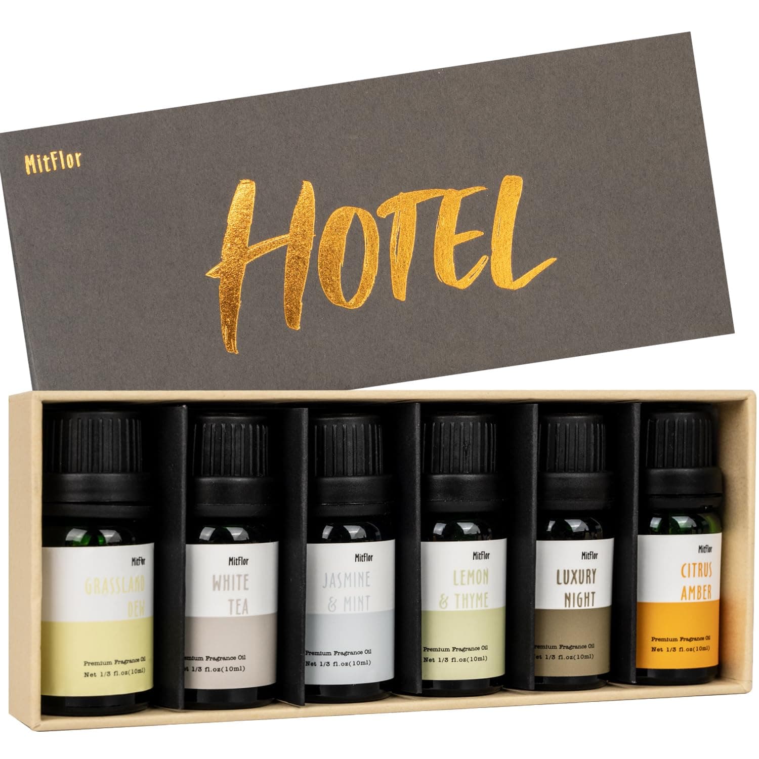 Hotel Fragrance Diffuser Oil Gift Set - Premium 6 x 10 ml, 0.34 fl oz, MitFlor Luxury Hotel Essential Oils Diffuser Scents - Inspired by the Hilton, Marriott, Shangri-La, Four Seasons, and W Hotel