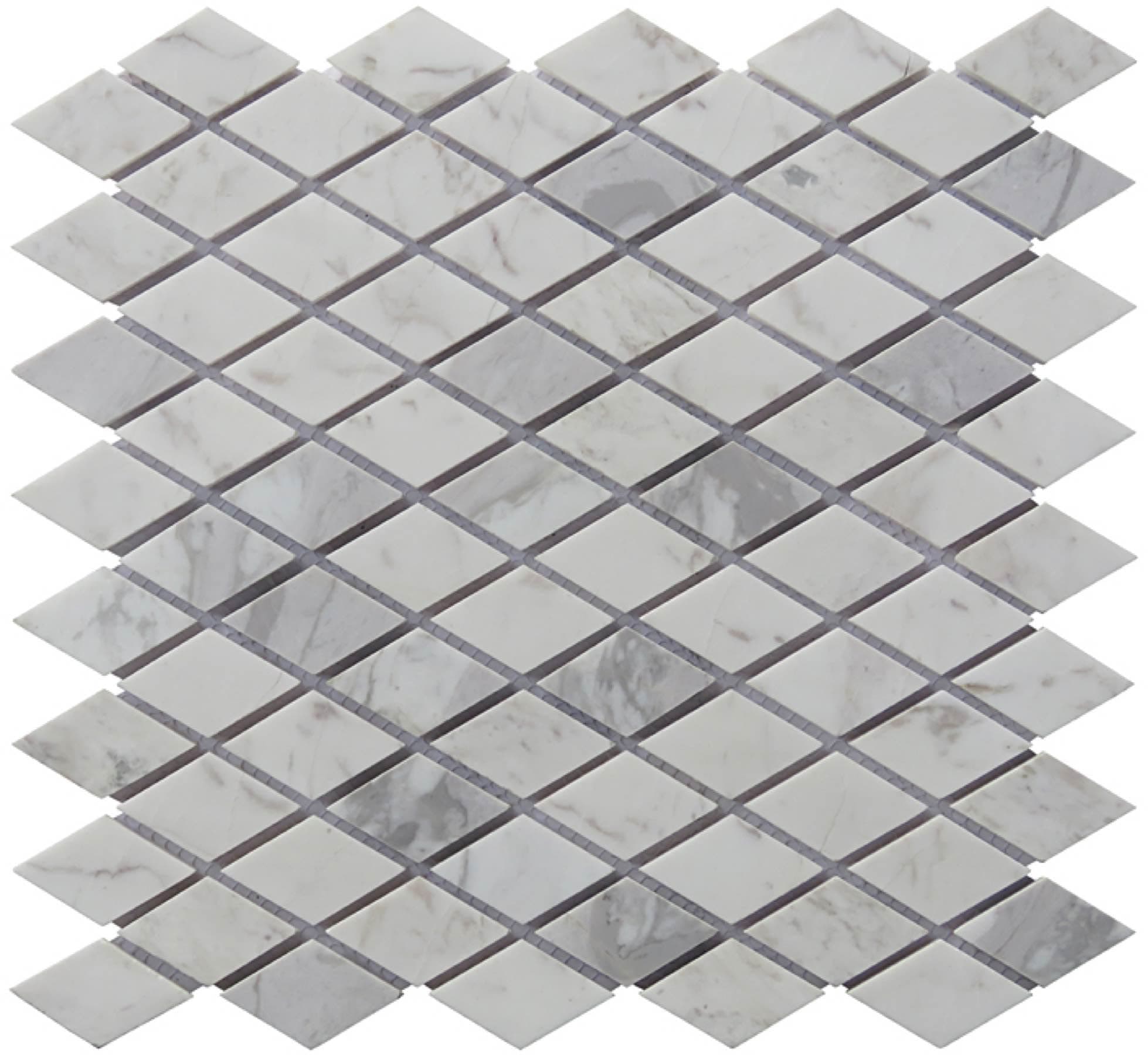 NS020-A Mosaic Tiles Diamond Pattern Polished Carrara Marble Tile Sheets, 13" x 12.25" Sheet Size, White, 5-Count