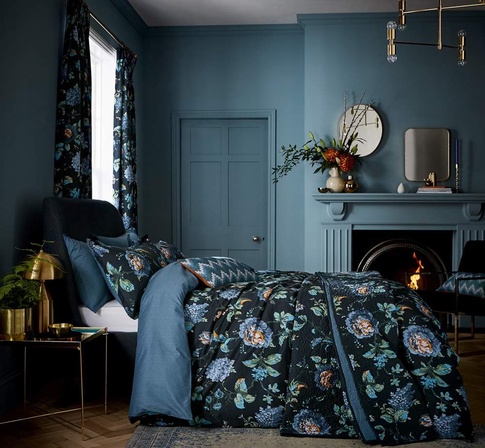 V&A Everlasting Bloom Cover Sets Indigo, 100% COTTON 138 THREAD COUNT, Single