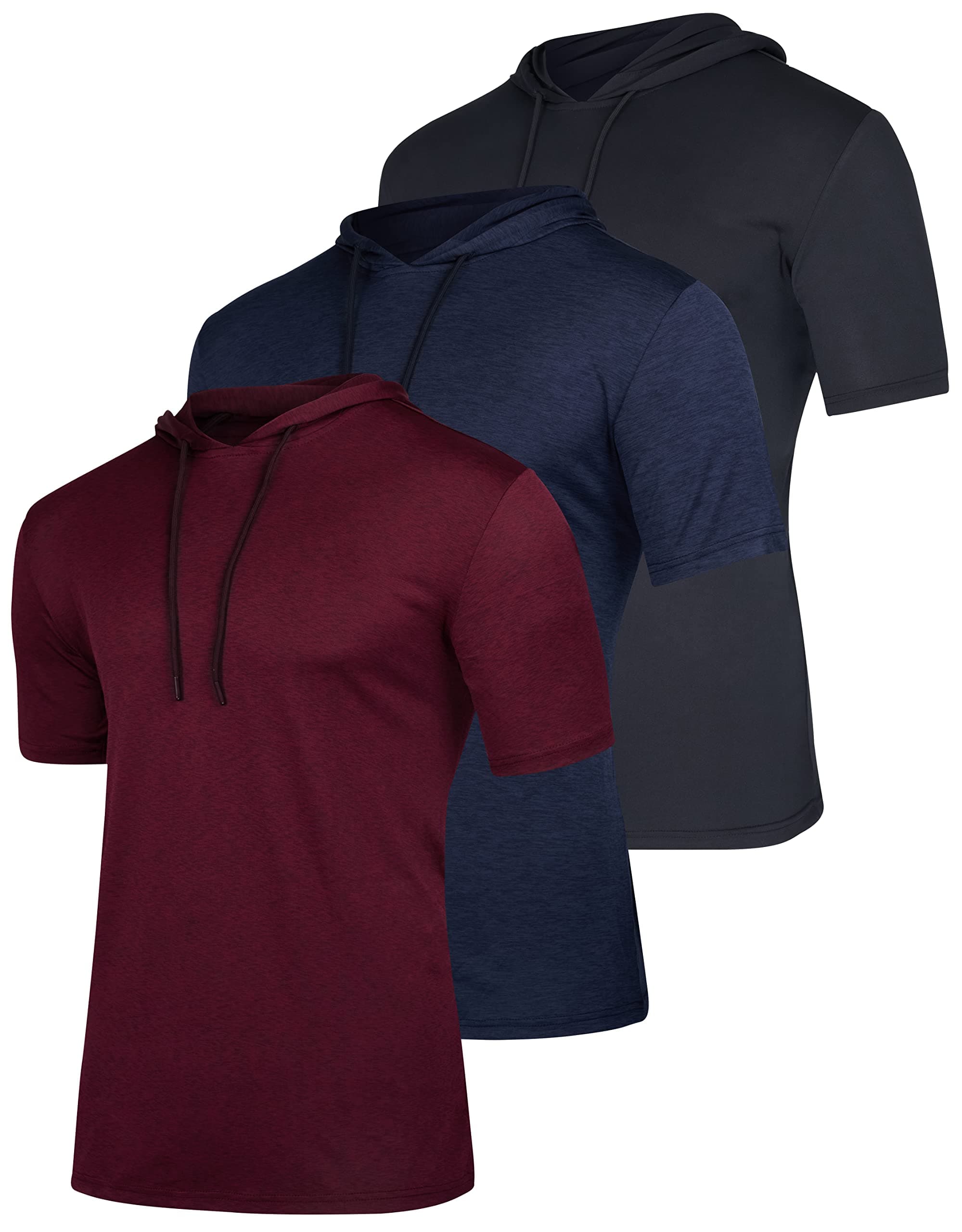 Real Essentials 3 Pack: Men's Dry Fit Short Sleeve Active Athletic Hoodie Pullover Sweatshirt (Available in Big & Tall)