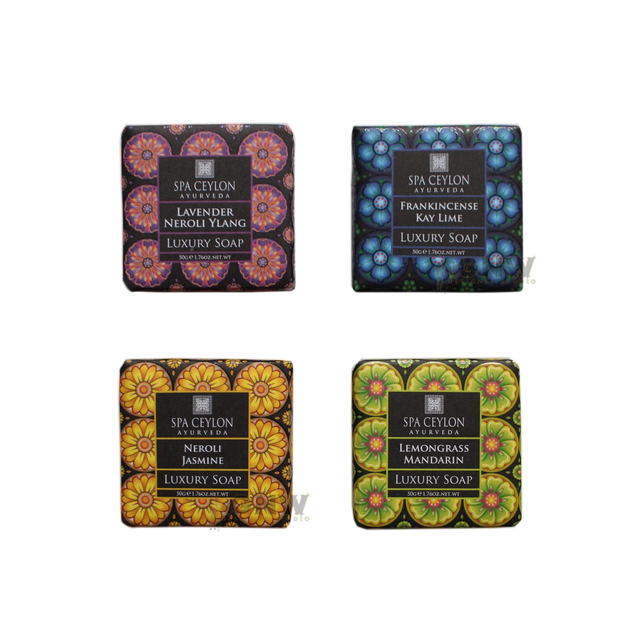 Spa Ceylon Ayurveda Luxury Natural 4 x Soap Bars GIFT SET. Cruelty Free. Made in Sri Lanka (De-Stress: Gift Box)