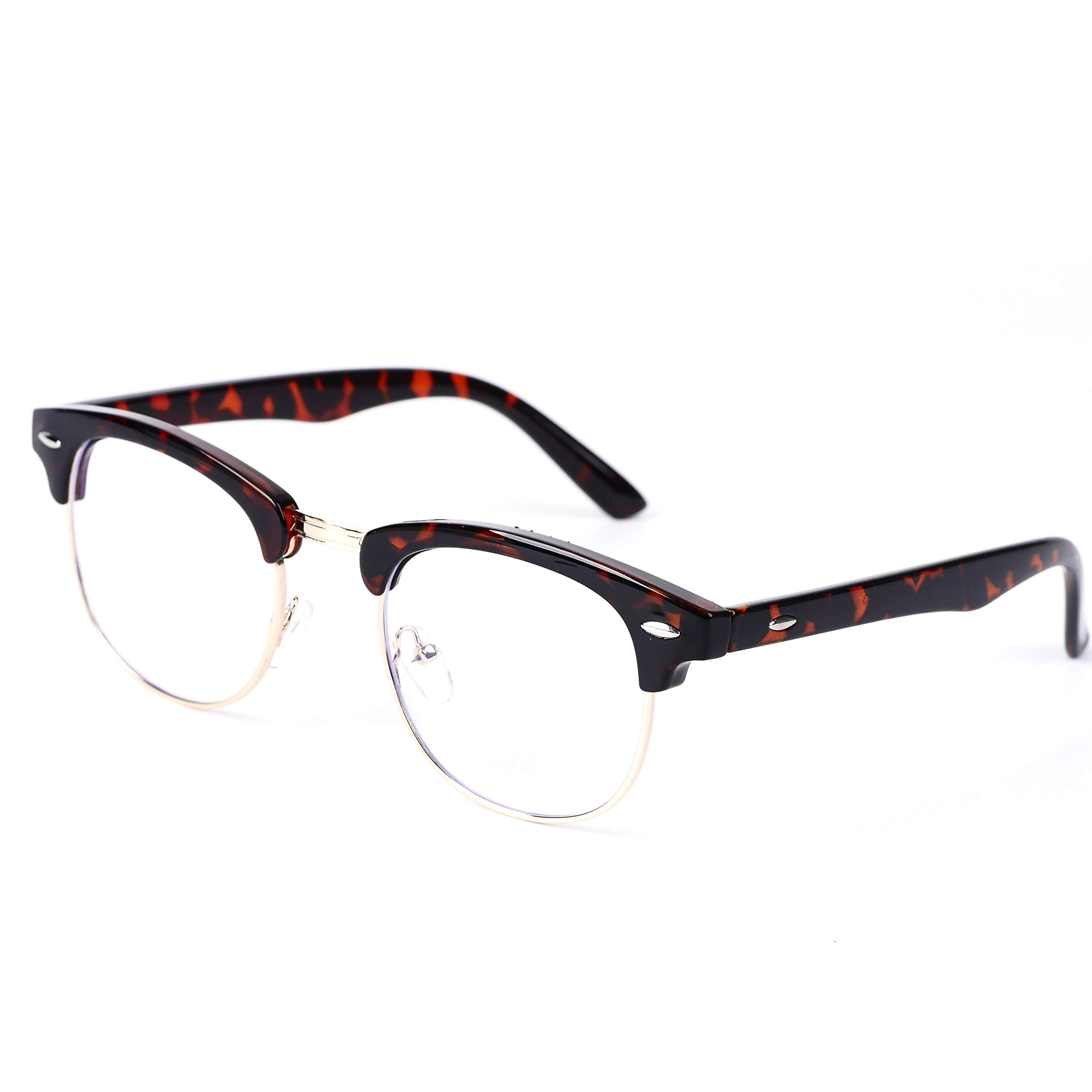 Blue Light Blocking Glasses Tortoise Half Frame Glasses Retro Anti Glare Clear Yellow Lens Eyewear for PC Laptop Gamer Computer Reading (Tortoise Frame Clear Lens)