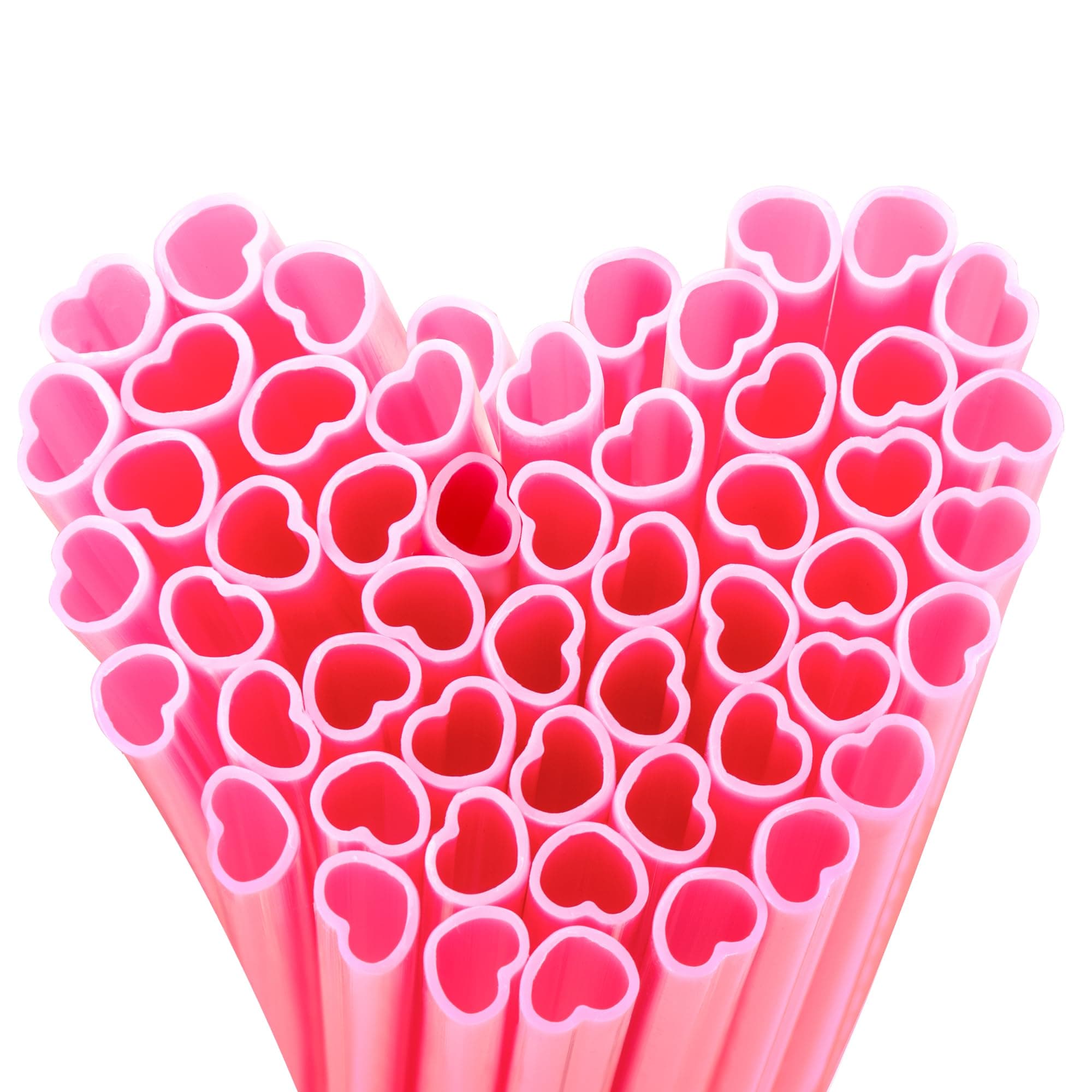 50pcs Heart Shaped Pink Straws 8mm Individually Wrapped Disposable Drinking Straws for Galentine's Brunches,Cocktail, Birthday Parties, Pastel Weddings & Bridal Shower Decorations
